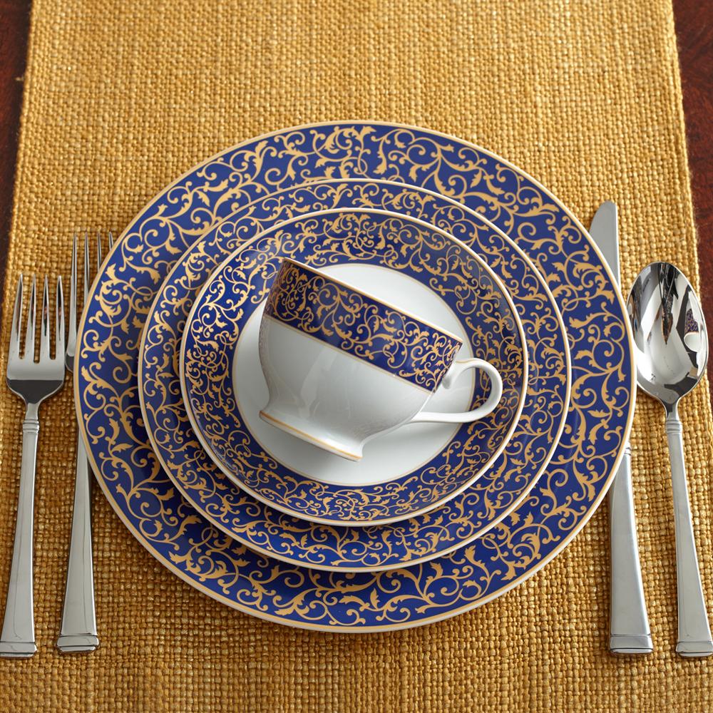 Elegant Cobalt Blue Parchment Dinnerware Set - 16-Piece Porcelain Tableware for Formal Dining, Entertaining & Special Occasions