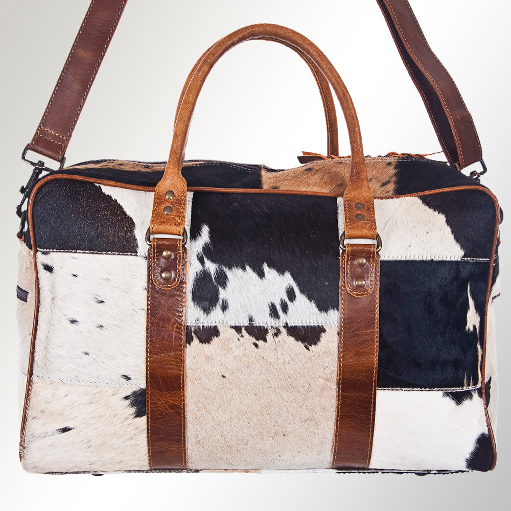 American Darling ADBG391 Genuine Leather Women's Duffel Bag - Hand Tooled Hair-On Cowhide Western Handbag Purse for Travel, Gym & Everyday Use