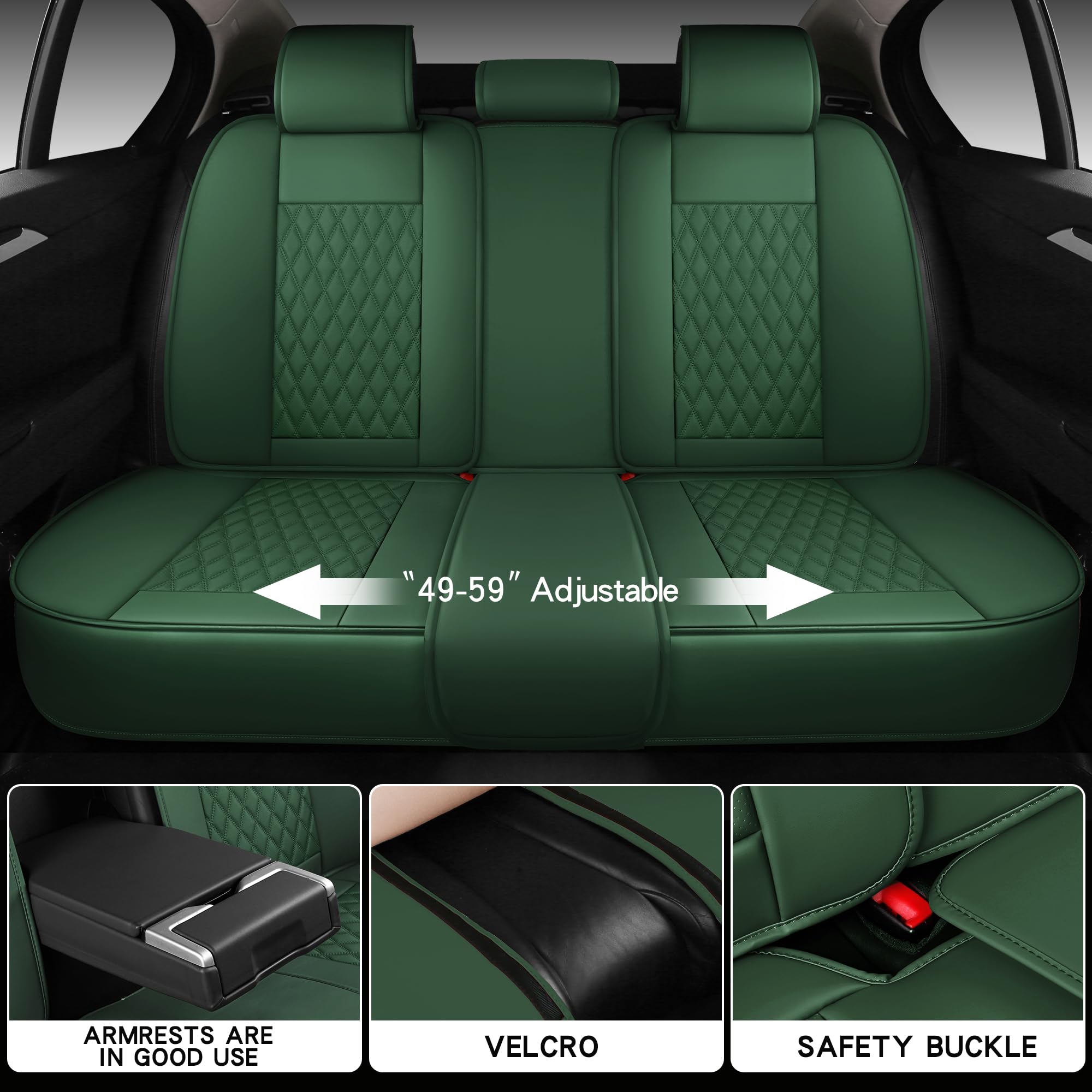 Premium Green Leather Full Coverage Car Seat Covers - 5-Piece Set, Universal Fit for Cars, Trucks & SUVs | Waterproof & Anti-Slip Protection for Daily Commute, Road Trips & Family Travel