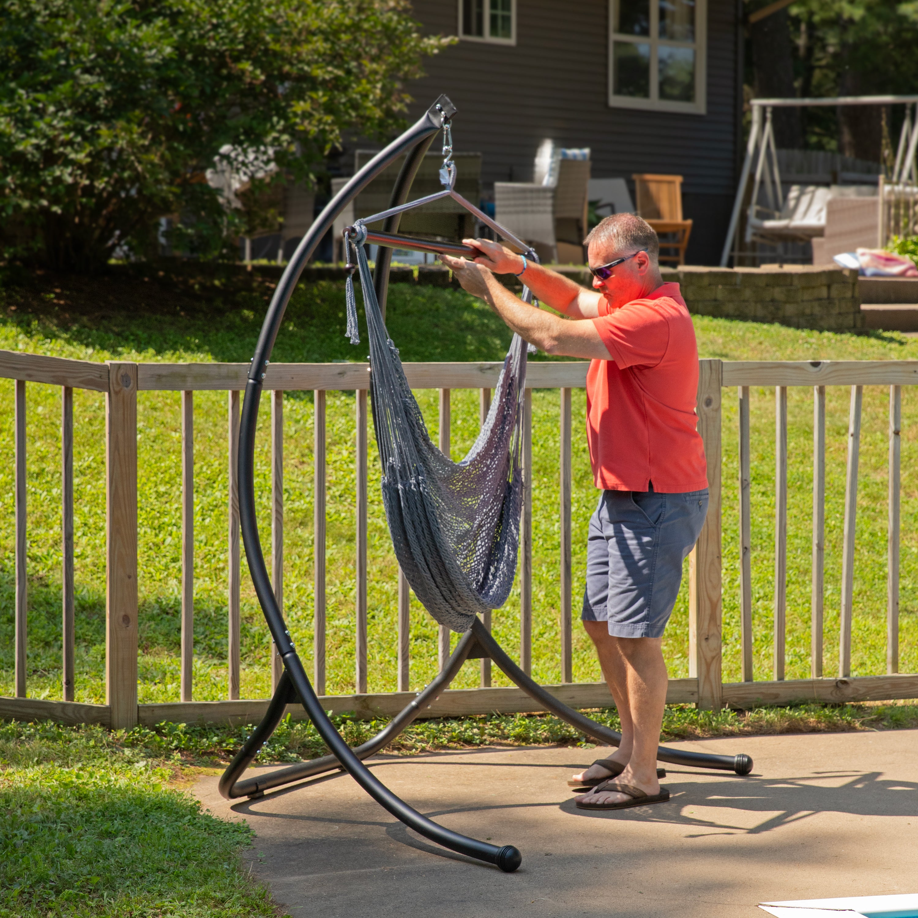 Sunnydaze 84-Inch Curved Steel Hammock Chair Stand - Heavy Duty Outdoor Hanging Chair Frame for Patio, Garden, Backyard & Poolside Relaxation
