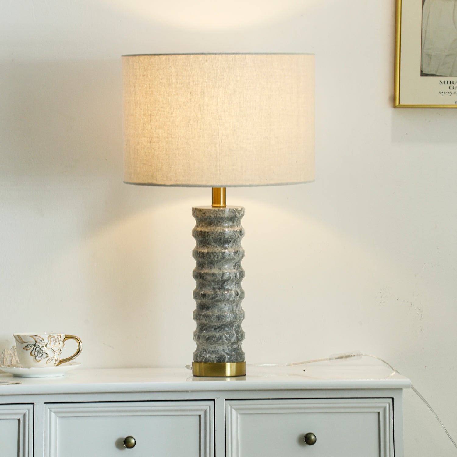 Julienne Marble Table Lamp - Modern Bedside & Living Room Lighting for Home Decor | Elegant Nightstand Lamp with USB Port & Touch Control