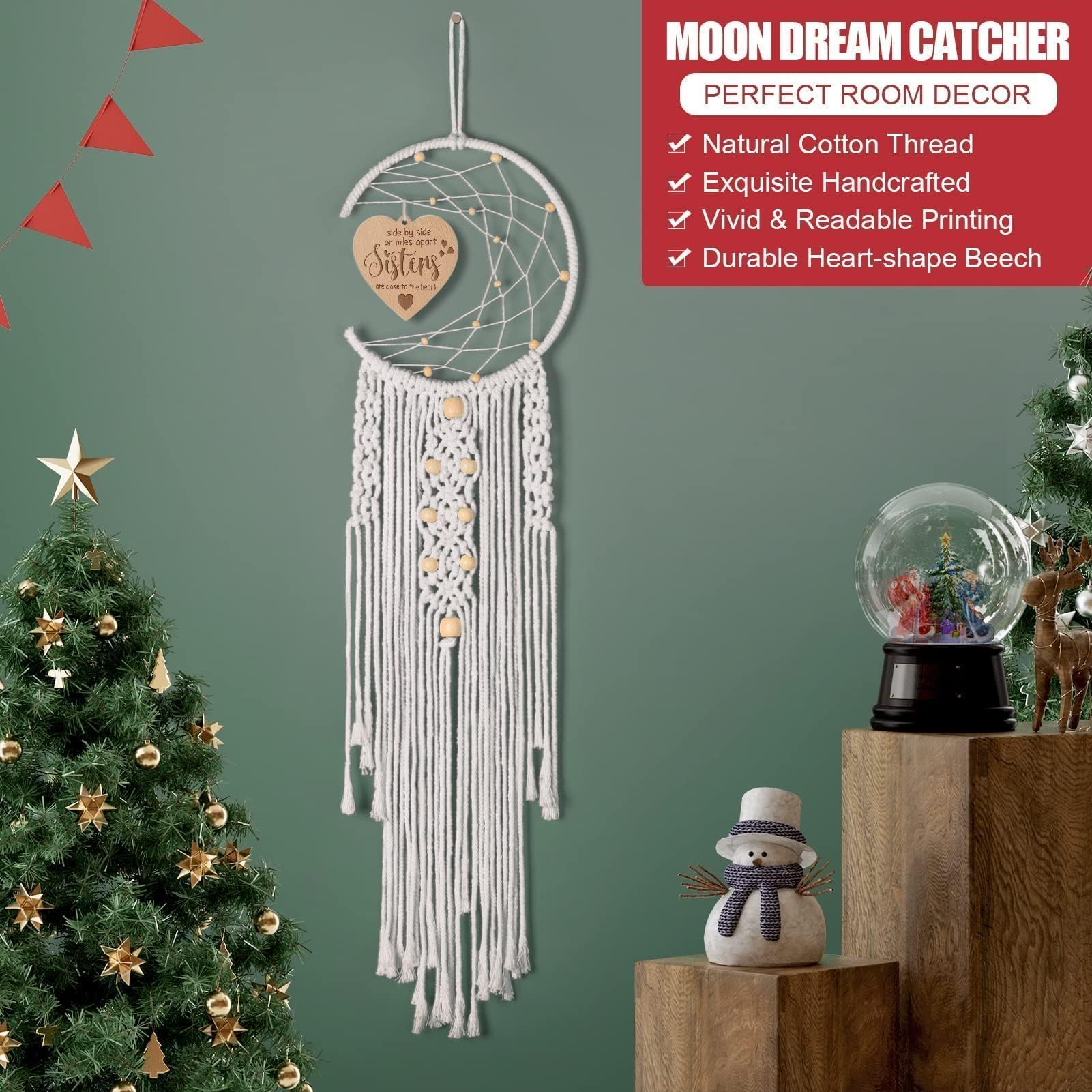 Dream Catcher with Heart Pendant - Boho Wall Decor for Sister, Sister-in-Law & Soul Sister | Perfect Mothers Day, Easter & Birthday Gift for Women | Home Decoration for Bedroom, Living Room & Office