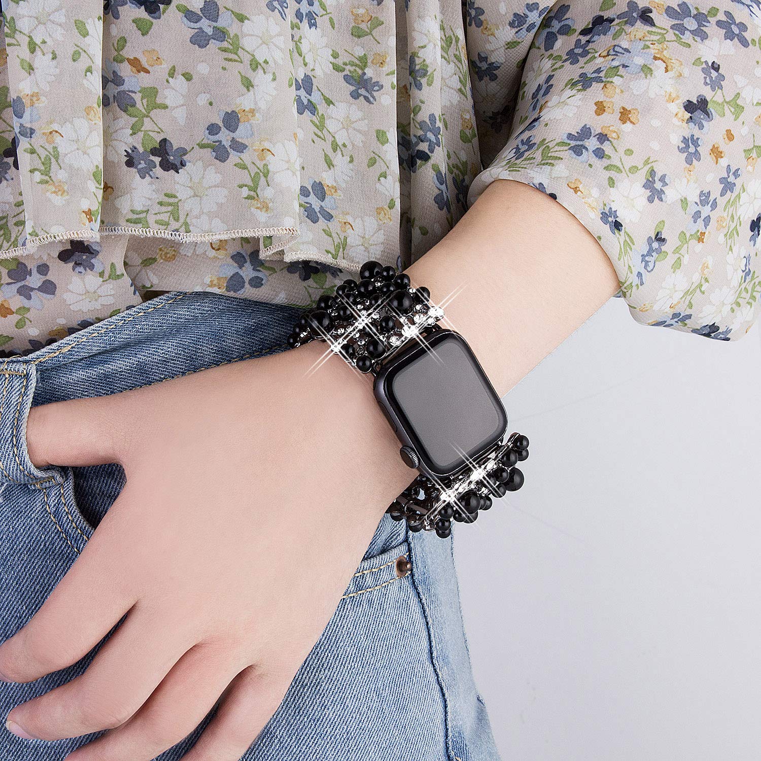VIQIV Bling Bands for Apple Watch 38mm 40mm 41mm 42mm 44mm 45mm 49mm - Compatible with Series SE 9 8 7 6 5 4 3 2 Ultra - Diamond Rhinestone Metal Pearl Bracelet Strap for Women - Perfect for Parties, Weddings & Special Occasions