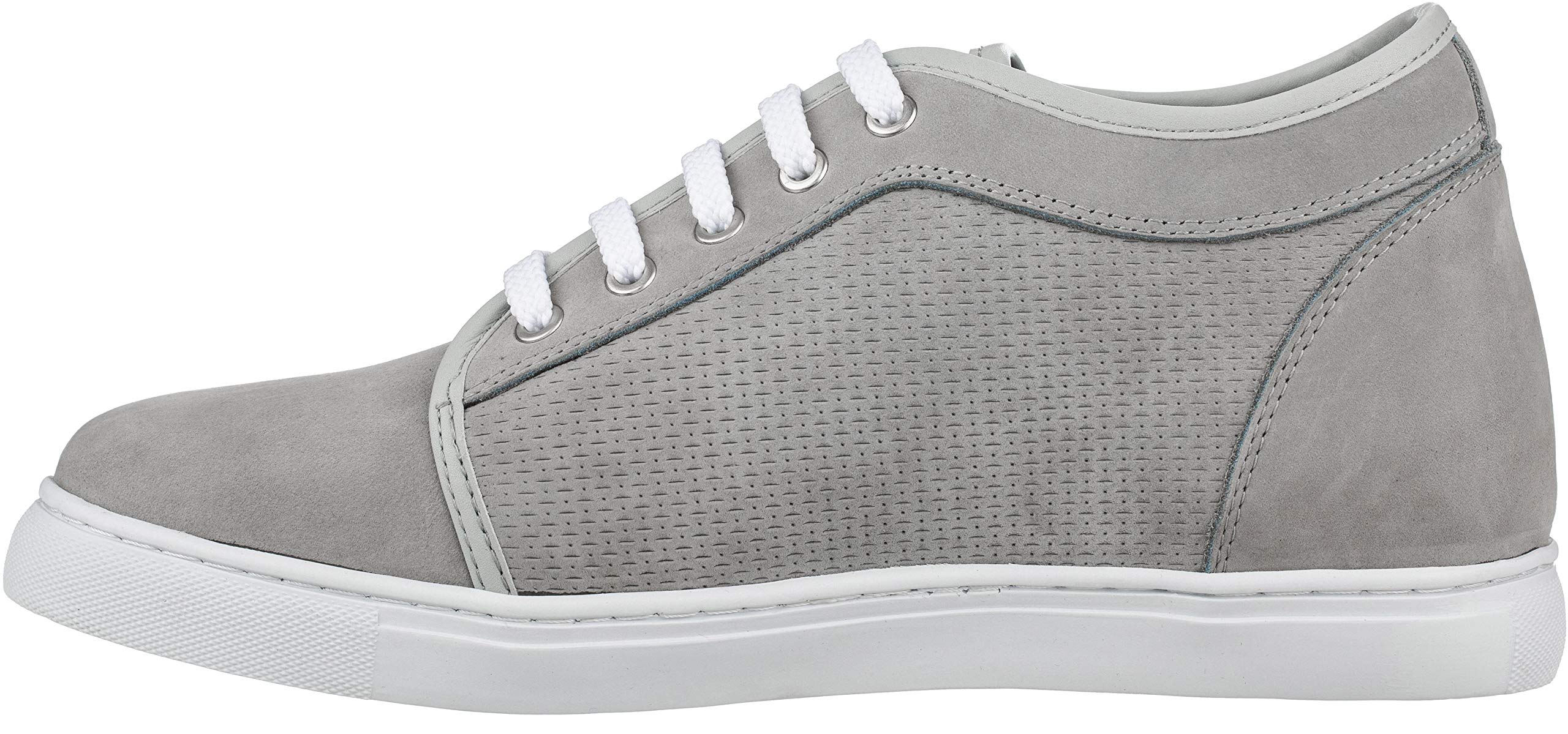 CALTO Men's Elevator Shoes - 2.6 Inches Height Increase, Invisible Lace-up Sneakers, Cement Nubuck Lightweight Classic Design - Size 11 D(M) US Grey - Perfect for Work, Dating & Formal Occasions