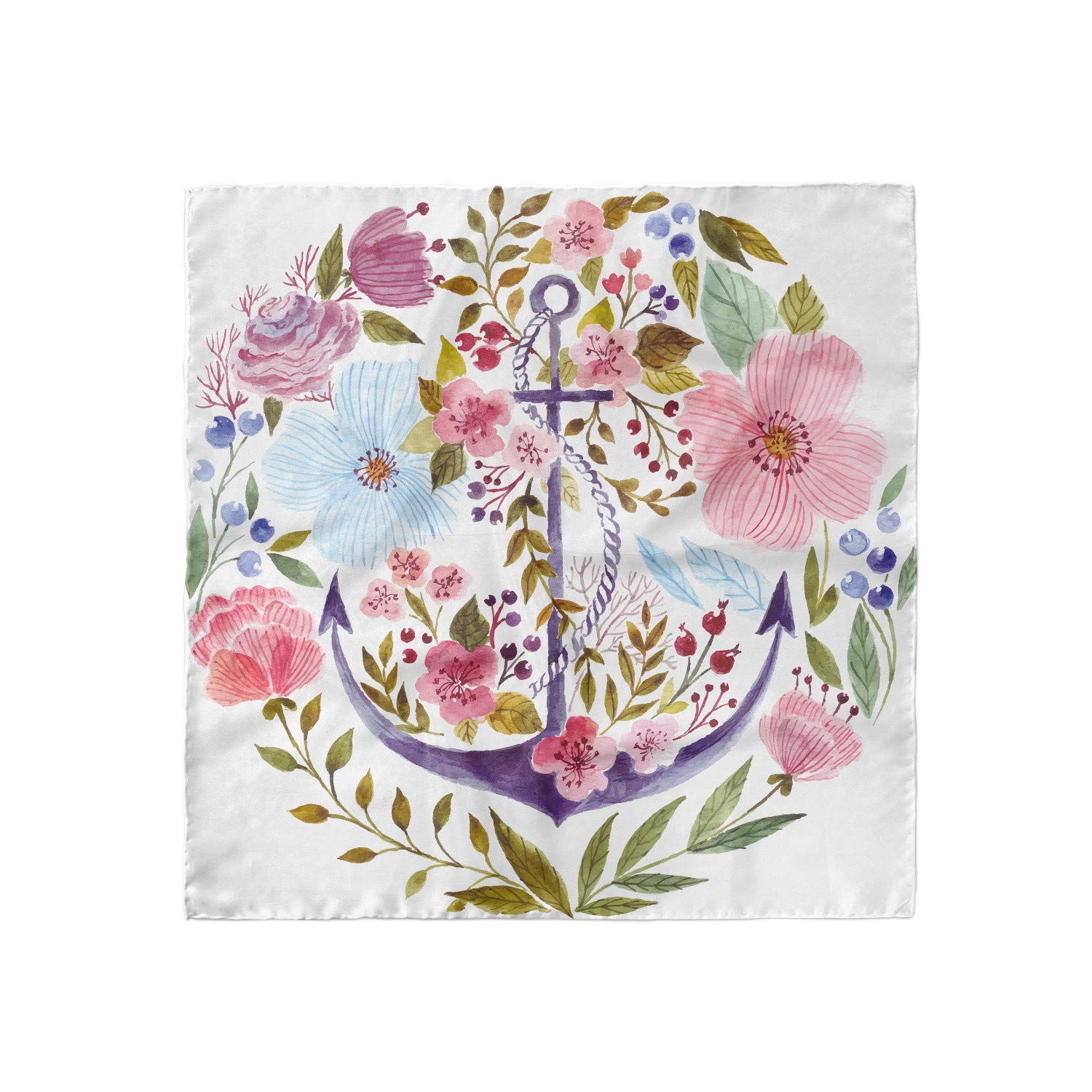 Ambesonne Watercolor Head Scarf - Marine Anchor Ivy Print Hair Wrap for Women, Beach Cover Up, Yoga Accessory, Summer Fashion Headband