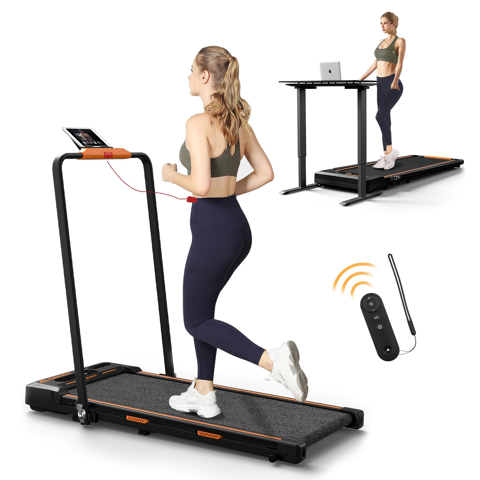 4-in-1 Under Desk Treadmill with Incline - 2.5HP Portable Walking Pad for Home & Office, Quiet Jogging Machine with LED Display & Remote Control - Perfect for Workouts While Working, Watching TV or Small Space Fitness