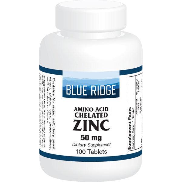Premium Blue Ridge Zinc (Amino Acid Chelate) 50mg Supplement - Supports Immune System, Skin Health & Metabolism - Ideal for Daily Wellness & Active Lifestyle