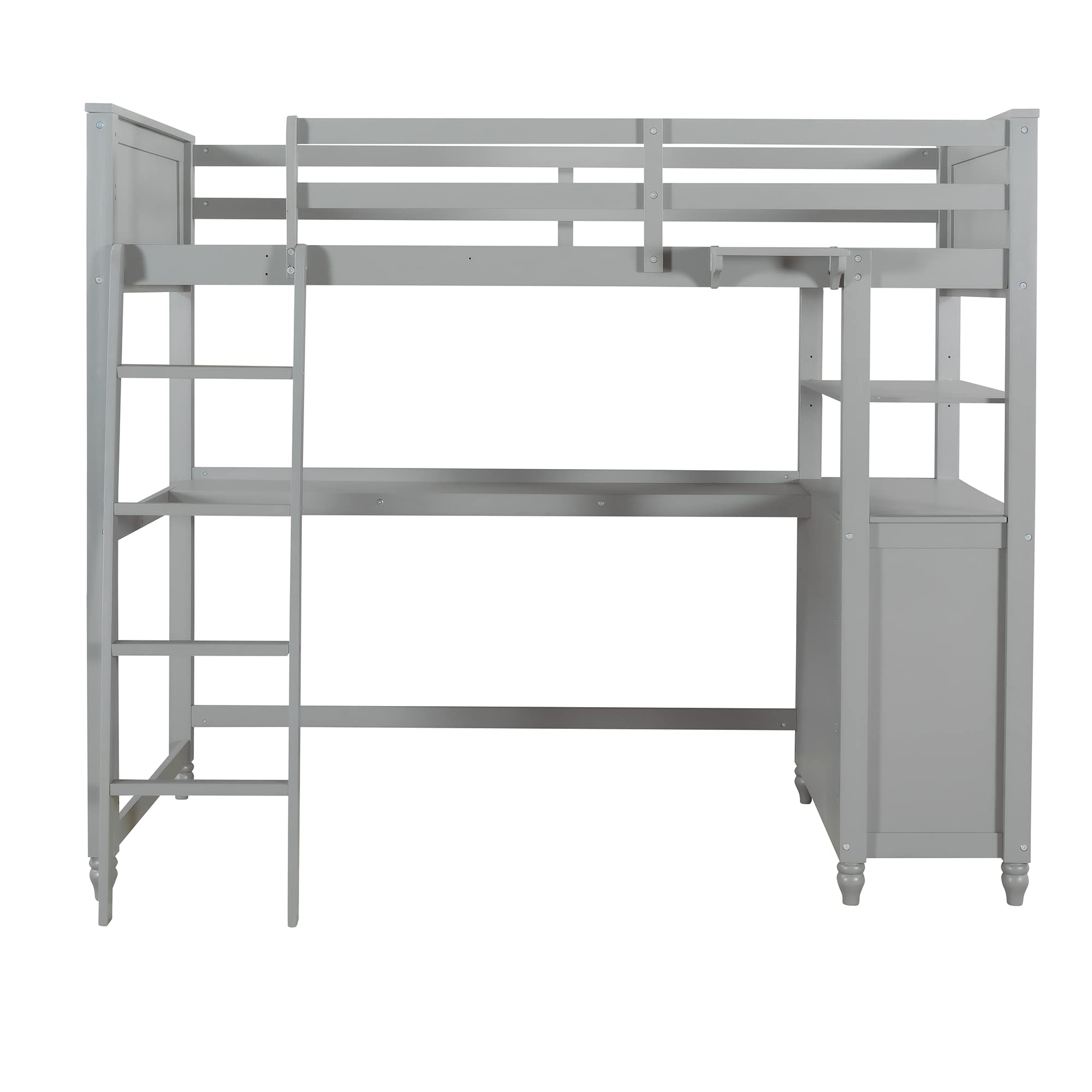 Twin Size Wood Loft Bed with Desk, Drawers & Storage Shelves - Sturdy High Loft Bed for Kids, Teens & Adults (Gray) | Space-Saving Bedroom Solution for Small Rooms, Dorm & Apartment Living