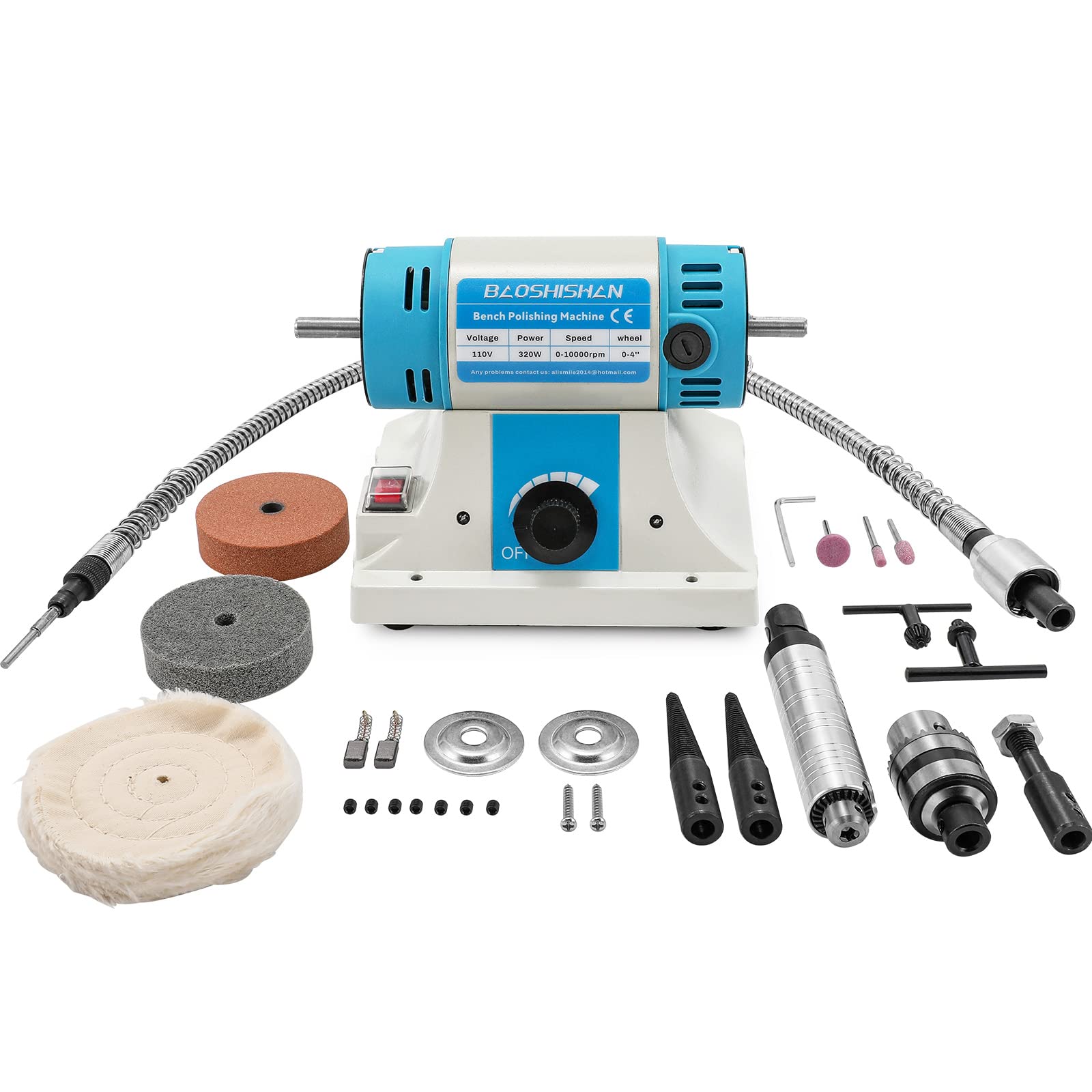 BAOSHISHAN Jewelry Polisher & Bench Buffer Machine - 110V Multi-Function Benchtop Polisher Grinder with Accessories Kit - Perfect for Jewelry Making, Wood Carving, Amber Polishing, Metal Finishing & Jade Crafting - Ideal for Jewelers, Woodworkers & DIY Enthusiasts