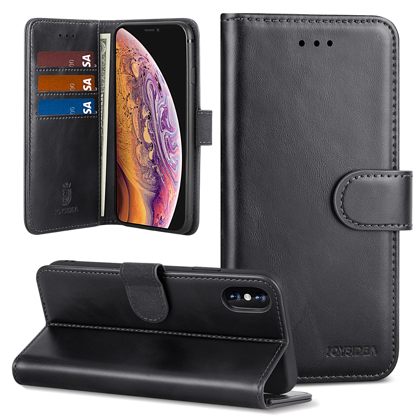 Premium Luxury PU Leather iPhone Xs Max Case (6.5 inch) - Magnetic Wallet with Card Holder, Kickstand & Shockproof Protection - Black | Perfect for Business, Travel & Everyday Use