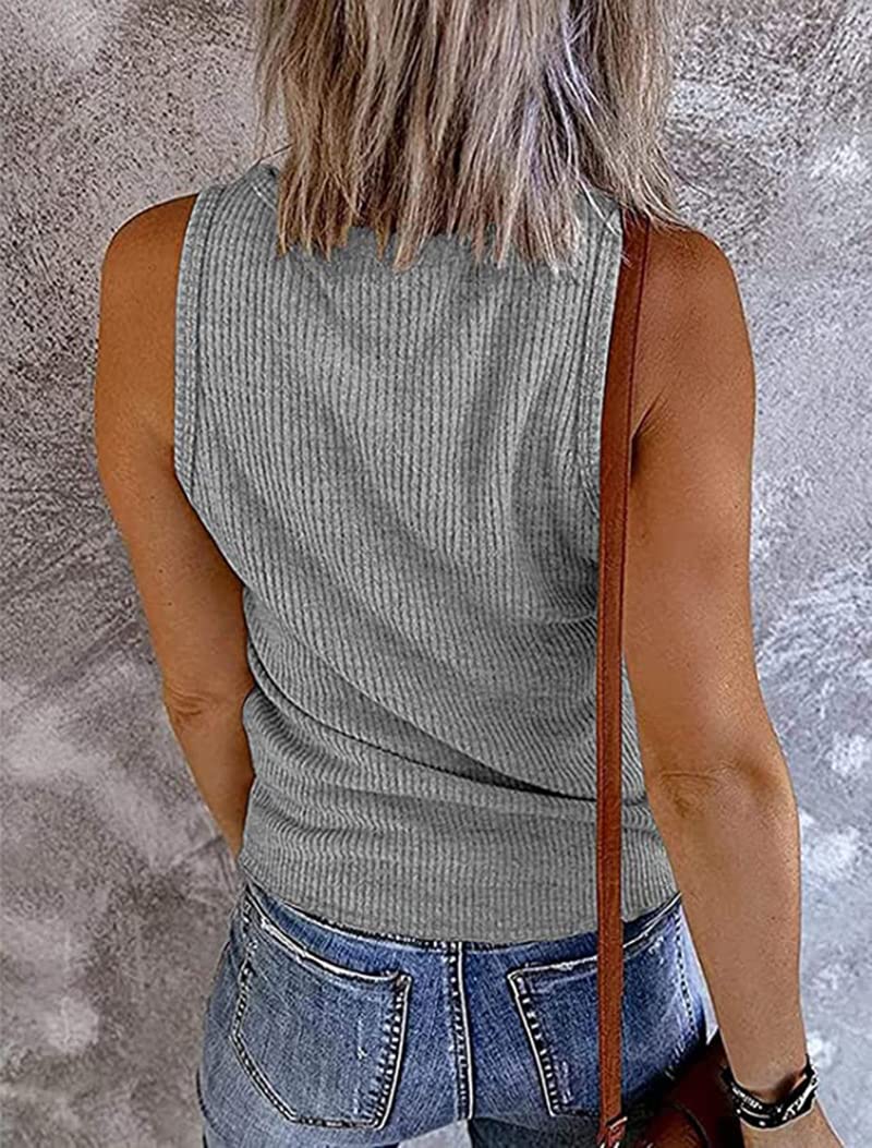 Xuboway 2023 Women's Summer Sleeveless Tank Tops - Trendy Casual Loose Fit Henley Tee Shirts for Plus Size | Perfect for Beach, Vacation & Everyday Wear