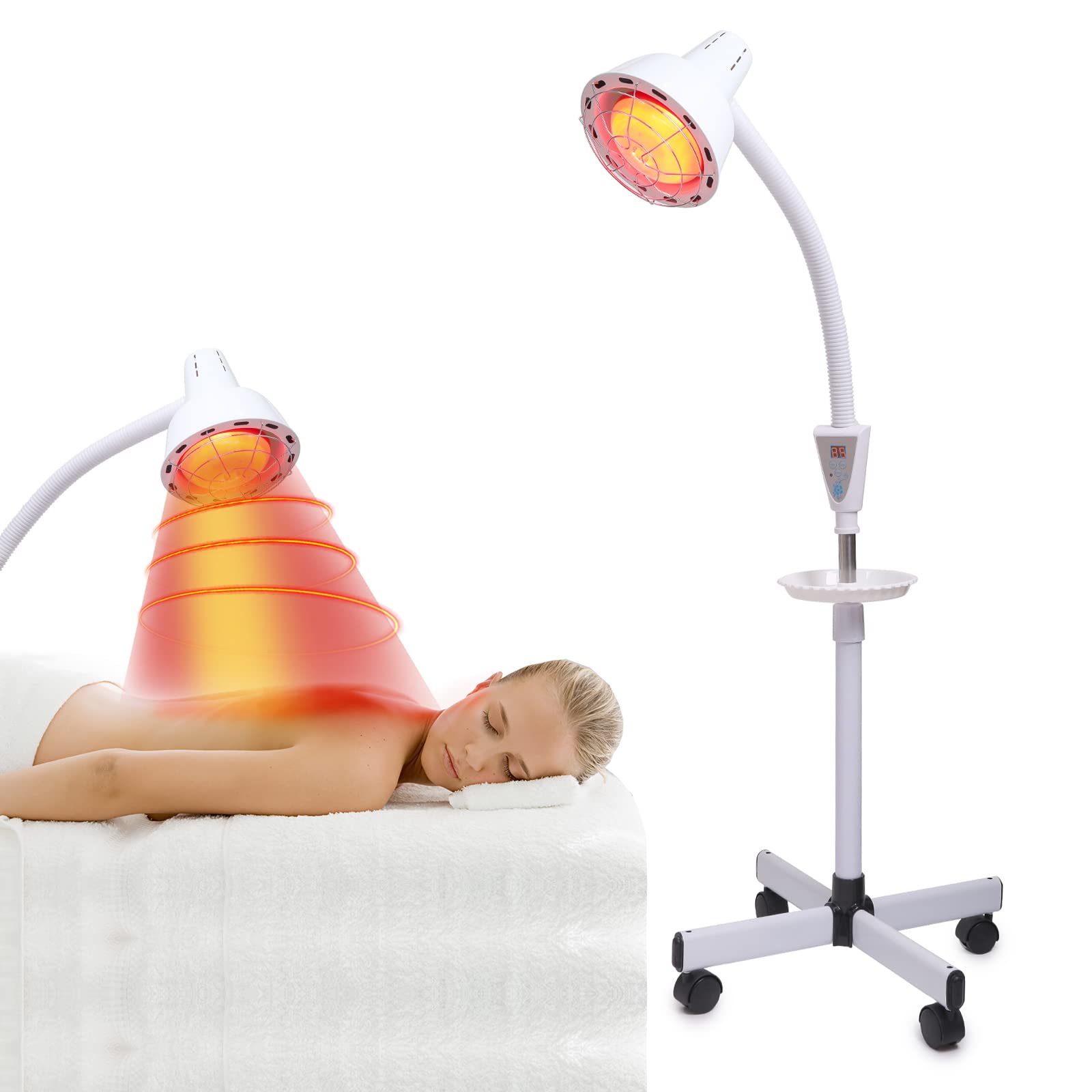 275W Red Near Infrared Heat Lamp Therapy for Joint Pain & Muscle Relief - Adjustable Standing Light with White Base - Perfect for Home Physical Therapy, Recovery & Wellness