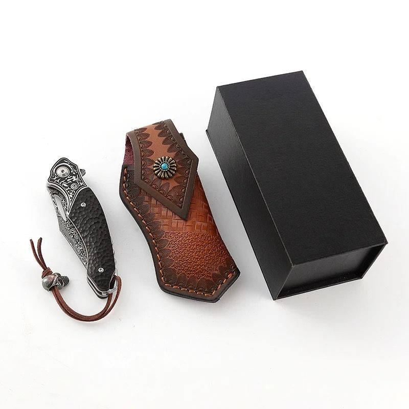 Premium Thor Damascus Steel Folding Knife with Exotic Ebony Wood Handle - Tactical EDC, Outdoor Survival, Hunting & Camping Gear