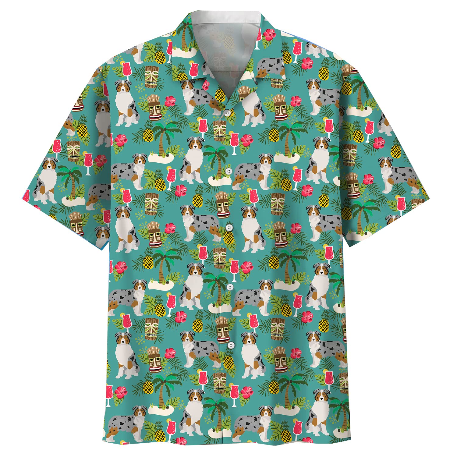 Hawaiian Shirts for Men - Dog Breed Print Aloha Shirt Short Sleeve Button Down Tiki Shirt | Beach Party, Summer Vacation & Casual Wear