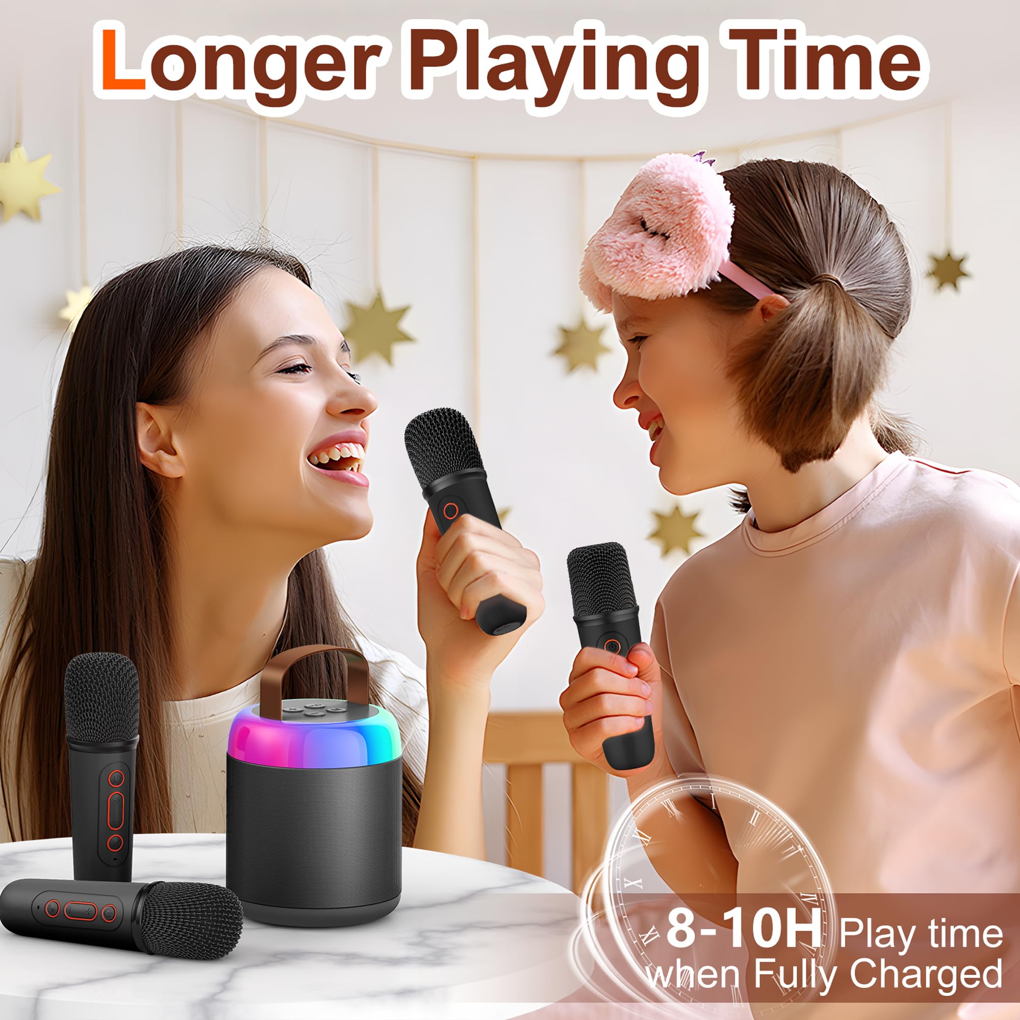 Portable Kids Karaoke Machine with Bluetooth Speaker, 2 Wireless Microphones & LED Lights - Best Music Player Toy Gift for Boys Girls Ages 4-10 - Perfect for Birthday Parties, Family Gatherings & Indoor Singing Fun (Black)
