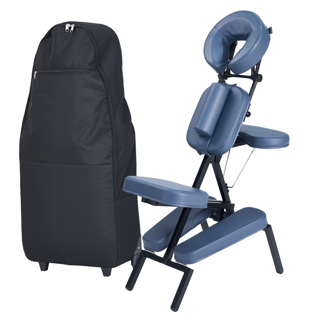 Professional Portable Massage Chair with Wheeled Travel Case - Royal Blue | Full Body Shiatsu Massage for Home, Office & Travel Relaxation
