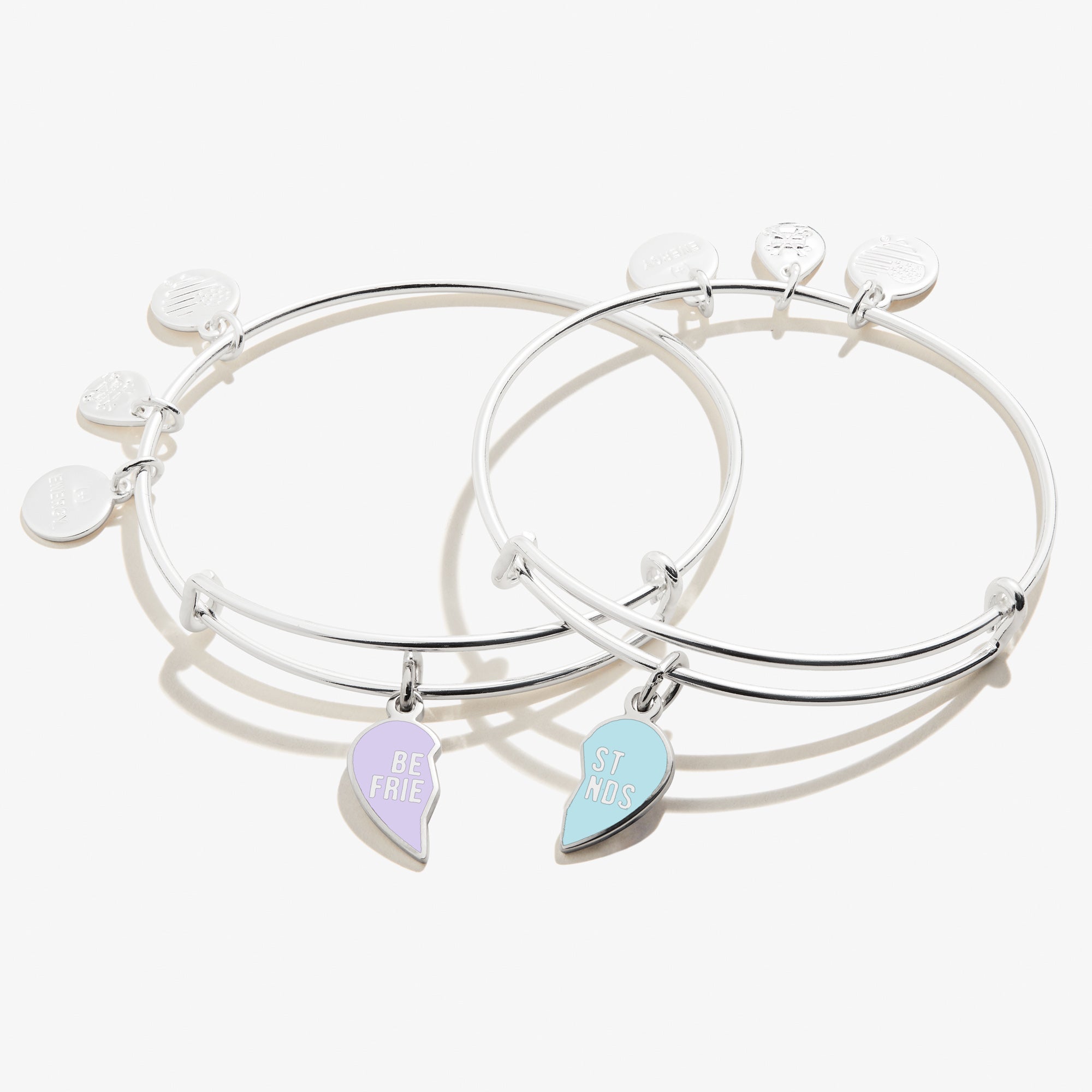 Best Friend Charm Bangles - Purple & Blue Friendship Bracelets Set of 2 - Matching BFF Jewelry for Women & Girls - Perfect for Birthdays, Anniversaries & Gifts