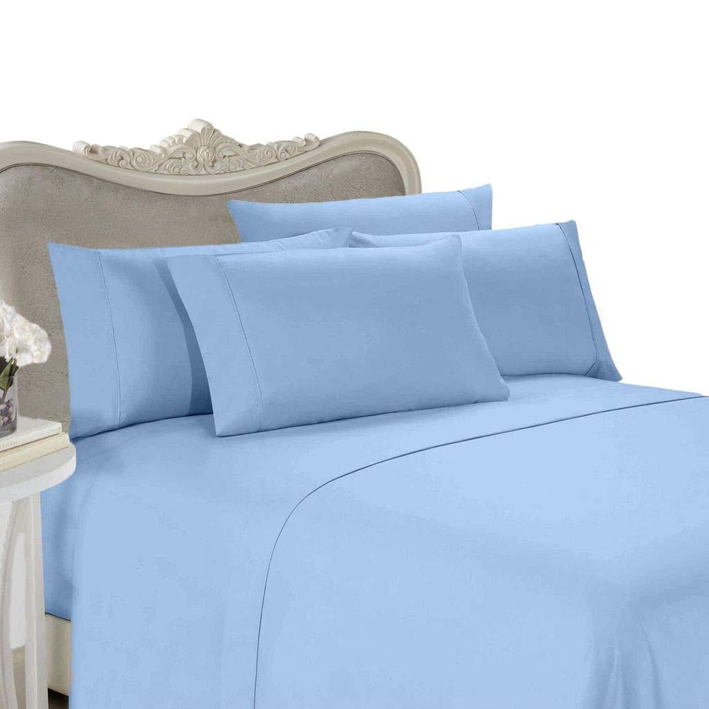 King Size 300 Thread Count 100% Egyptian Cotton Solid Blue Bed Sheet Set with Deep Pocket - Ultra Soft Luxury Sheets for Hotel Style Bedding, Master Bedroom & Guest Room
