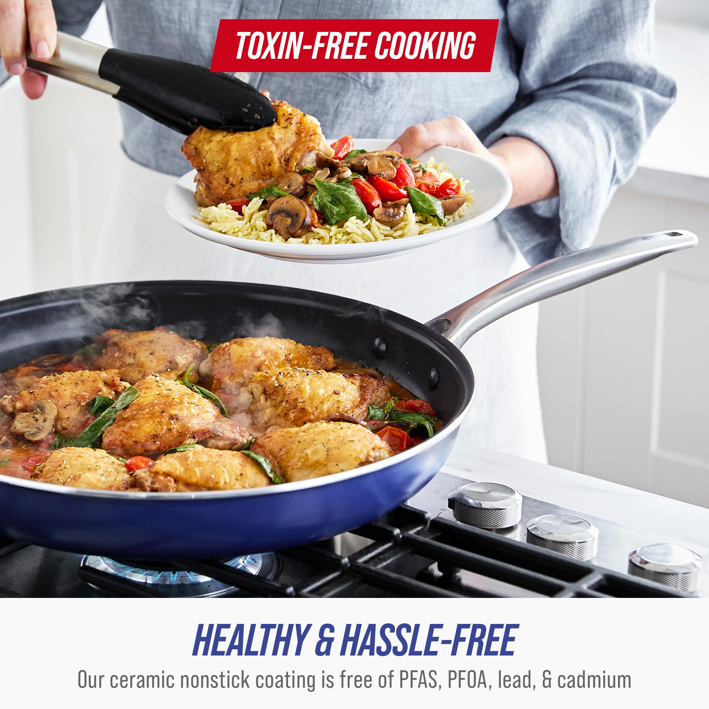 Blue Diamond 9-Piece Cookware Set - PFAS & PFOA-Free Ceramic Nonstick Pots and Pans with Diamond Infusion | Durable, Scratch-Resistant & Metal Utensil Safe | Dishwasher & Oven Safe (Blue) | Perfect for Everyday Cooking, Baking & Family Meals