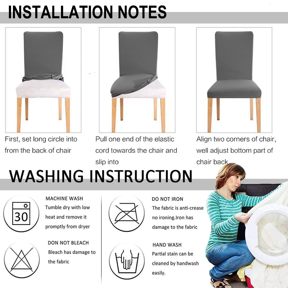 4 Pack Stretch Spandex Dining Chair Covers - Washable Anti-Dust Slipcovers for Kitchen, Wedding & Party (Grey) - Perfect for Home Decor, Restaurant, and Event Seating