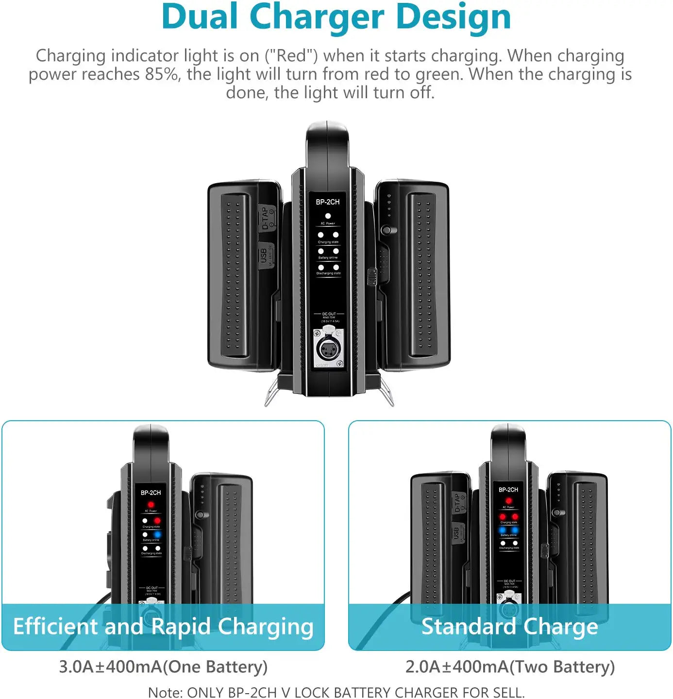 NEEWER NW BP 2CH Dual Channel V Mount/V Lock Battery Charger - Professional Camera Battery Charger for Sony, Canon, Nikon - Perfect for Film Production & Photography Studios