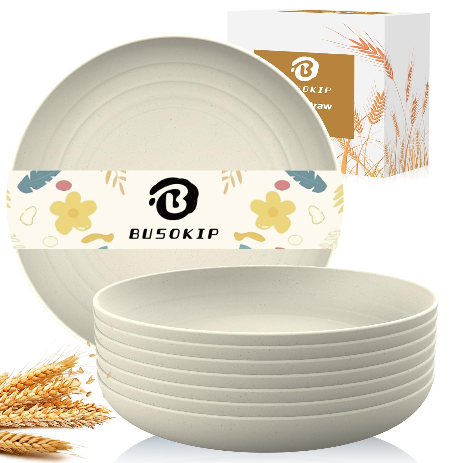 11 Inch Large Wheat Straw Plates Set of 8 - Unbreakable & Reusable Dinner Plates, Eco-Friendly Plastic Plate Alternative, Microwave & Dishwasher Safe for Kitchen, Camping, Picnic (Beige)