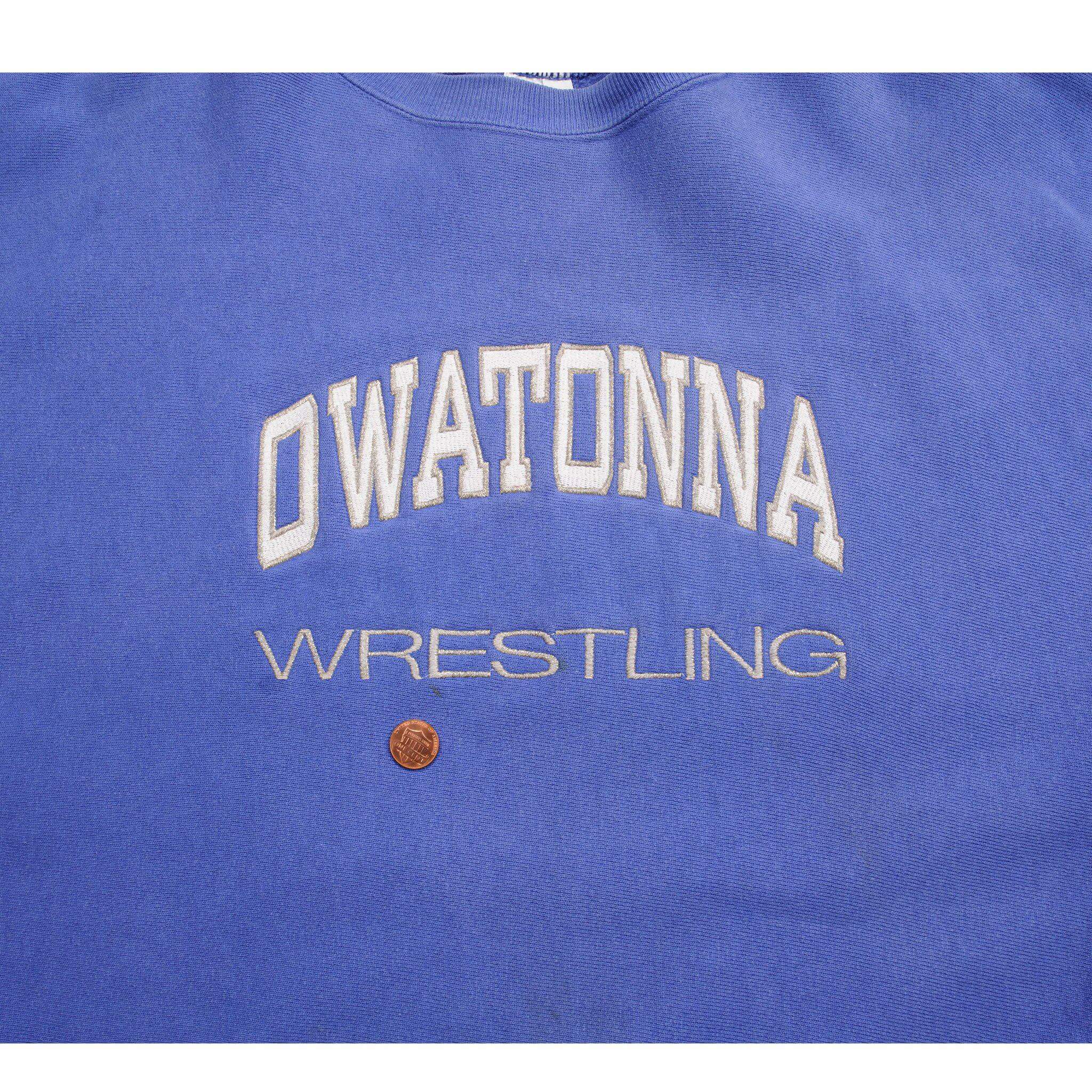 Vintage Champion Reverse Weave Owatonna Wrestling Sweatshirt 1990s XL Made in USA - Retro Athletic Wear for Wrestling Fans & Vintage Collectors