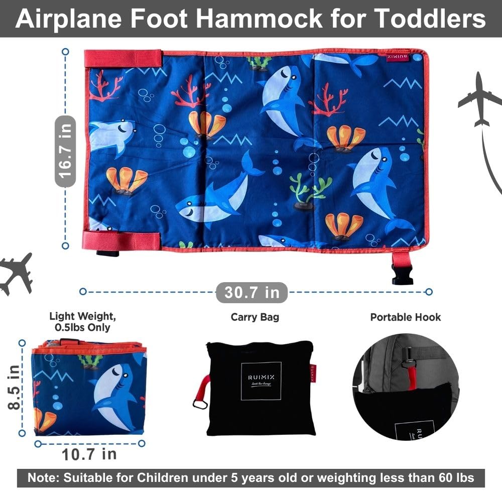 Blue Shark Toddler Airplane Seat Extender & Travel Bed - Portable Kids Inflight Sleep Solution for Long Flights | Airplane Must-Have for Comfortable Family Travel