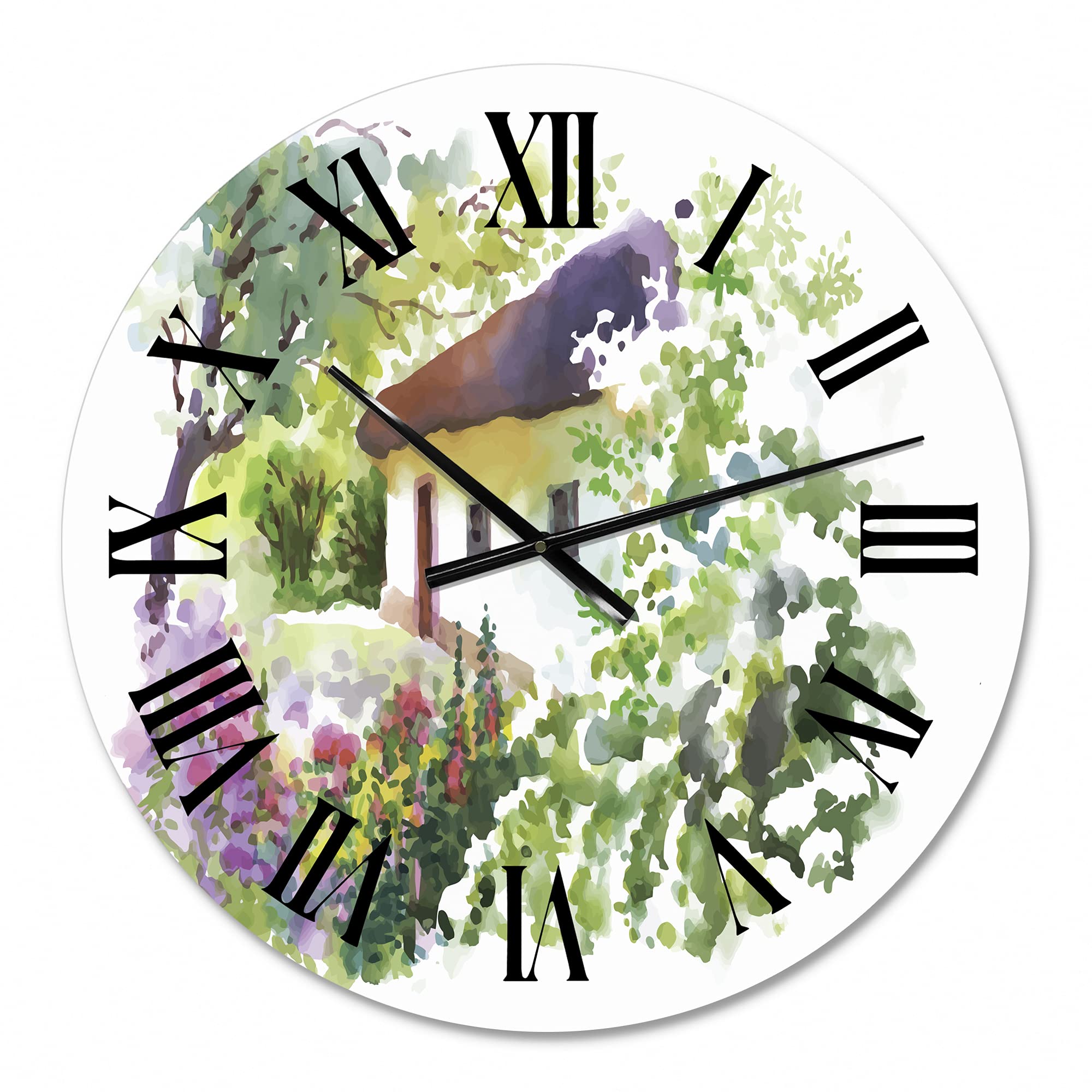 DesignQ Traditional Wall Clock - 'Rural Village On A Green Summer Day' Landscape Nature Wall Art for Living Room, Bedroom & Office Decor | Large 12/14/16 Inch Silent Non-Ticking Clock | Perfect for Home, Farmhouse & Rustic Interior Design