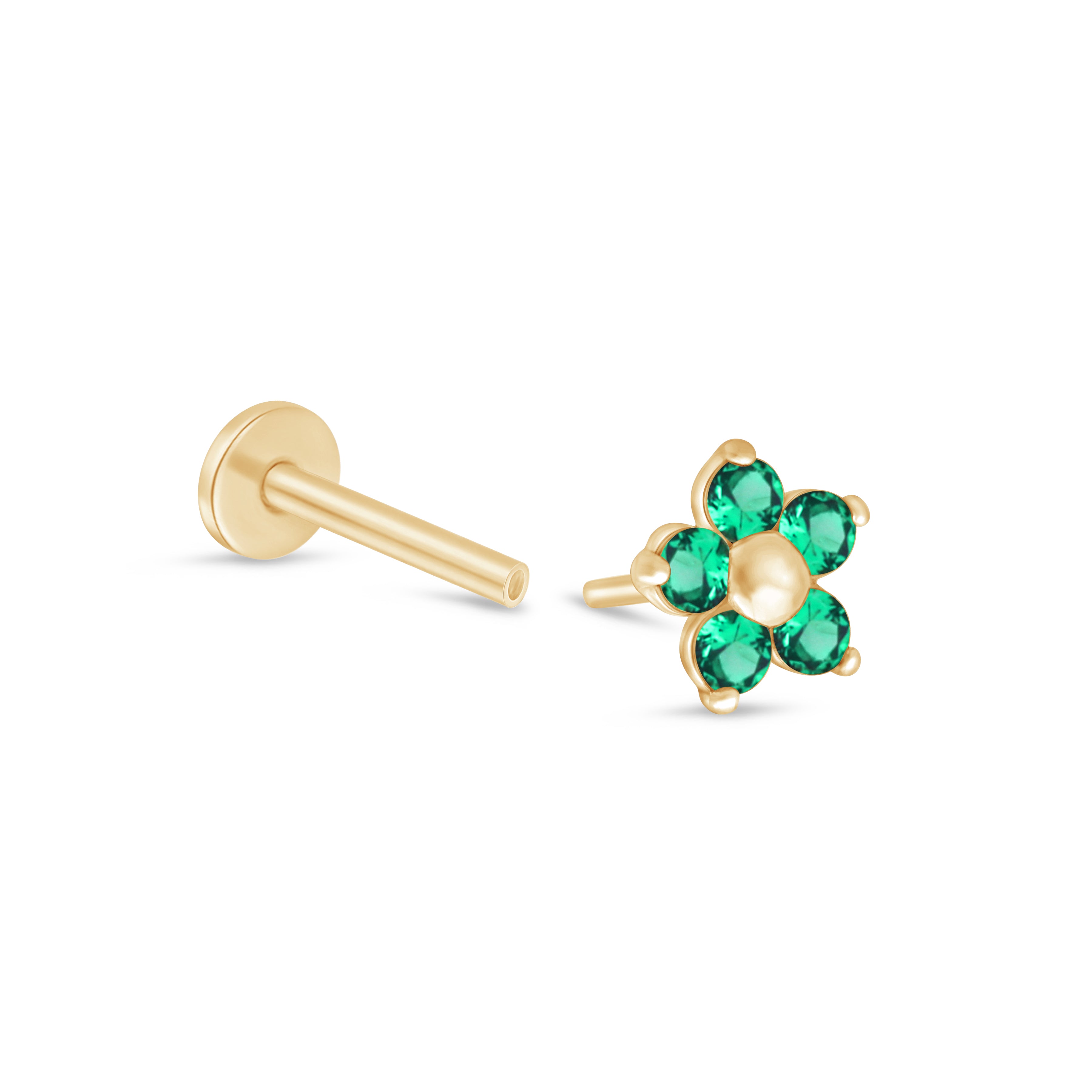 14K Yellow Gold Emerald Flower Stud Earrings for Women - Perfect for Weddings, Parties & Everyday Elegance