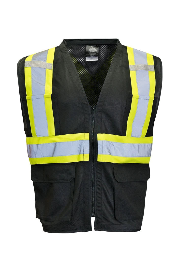 FORCEFIELD High Visibility Safety Vest with Front Zipper - Reflective Traffic Vest for Construction, Road Work & Emergency - ANSI Certified Tricot Polyester Vest (Model 022 TV18) - Ideal for Night Work, Cycling & Outdoor Safety