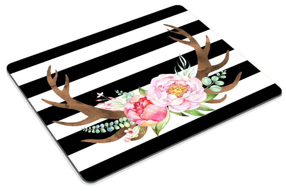 Stylish Deer Antler Mouse Pad - Non-Slip Office Desk Mat with Striped Design, Cute Rectangle Mousepad for Computer & Laptop - Perfect for Gaming, Work & Home Office Use