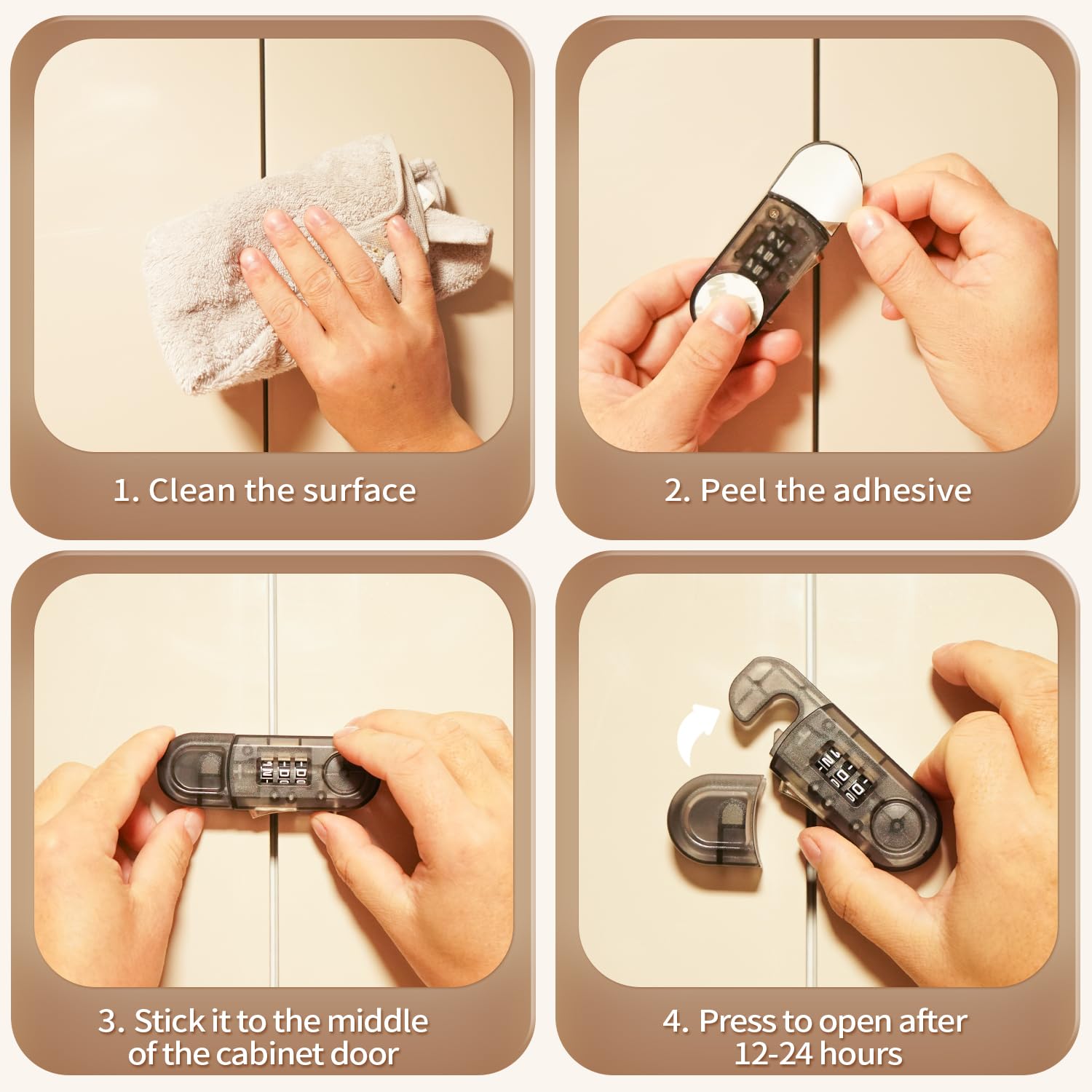 Child Safety Cabinet Locks 4-Pack - Combination Refrigerator & Freezer Door Locks for Toddlers, Kids & Adults - Grey | Secure Kitchen, Bathroom & Home Appliances