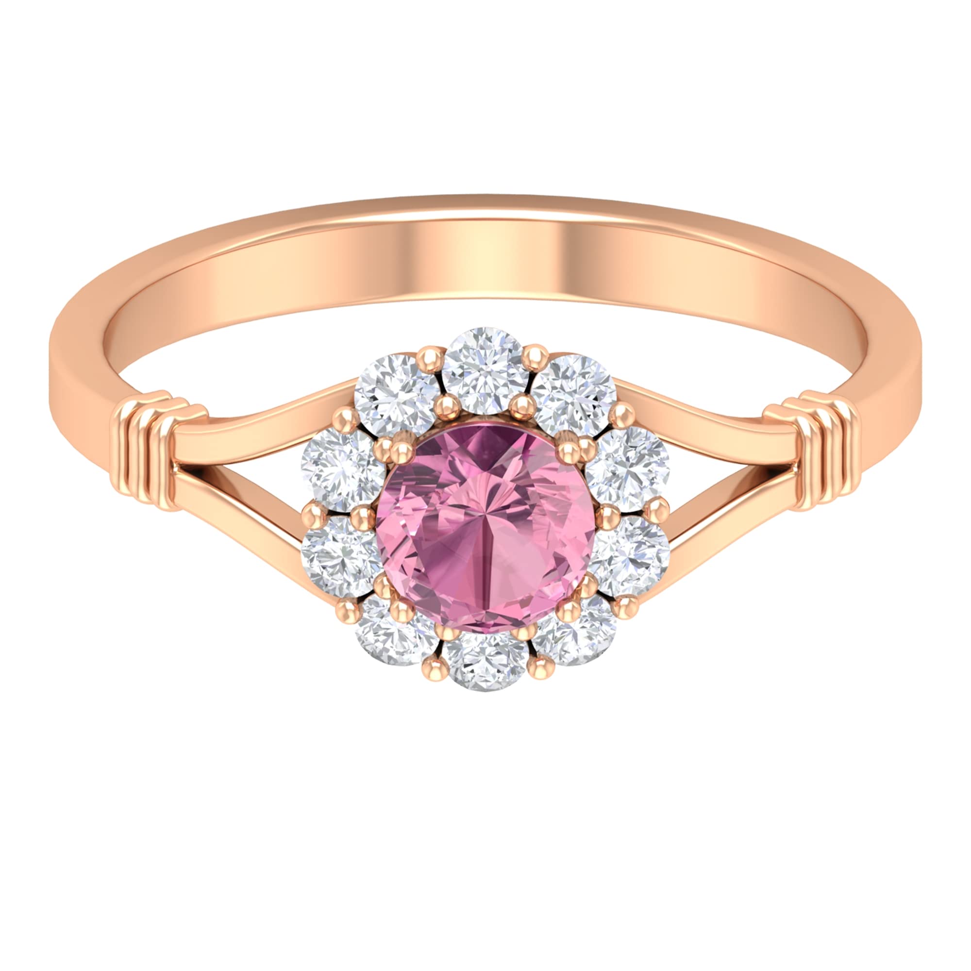 1 CT Genuine Pink Tourmaline & Diamond Ring for Women - 14K Solid Gold Floral Split Shank Engagement Ring | Perfect for Weddings, Anniversaries & Special Occasions