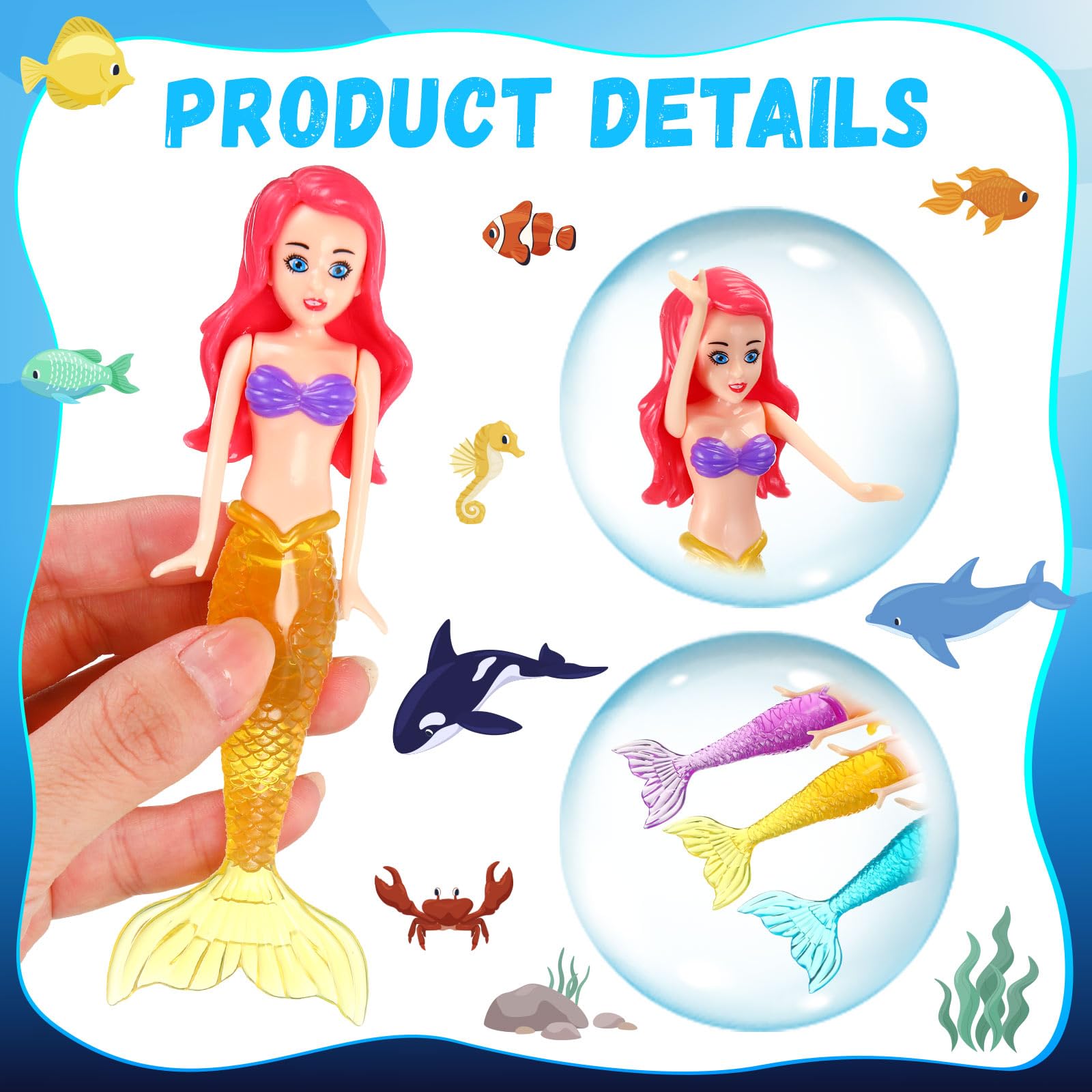 4-Piece Civaner Mermaid Dive Toys Set - Colorful Mermaid Bath & Pool Toys for Swimming Games - Perfect for Kids, Teens & Adults - Great for Pool Parties, Beach Fun & Bathtime Play