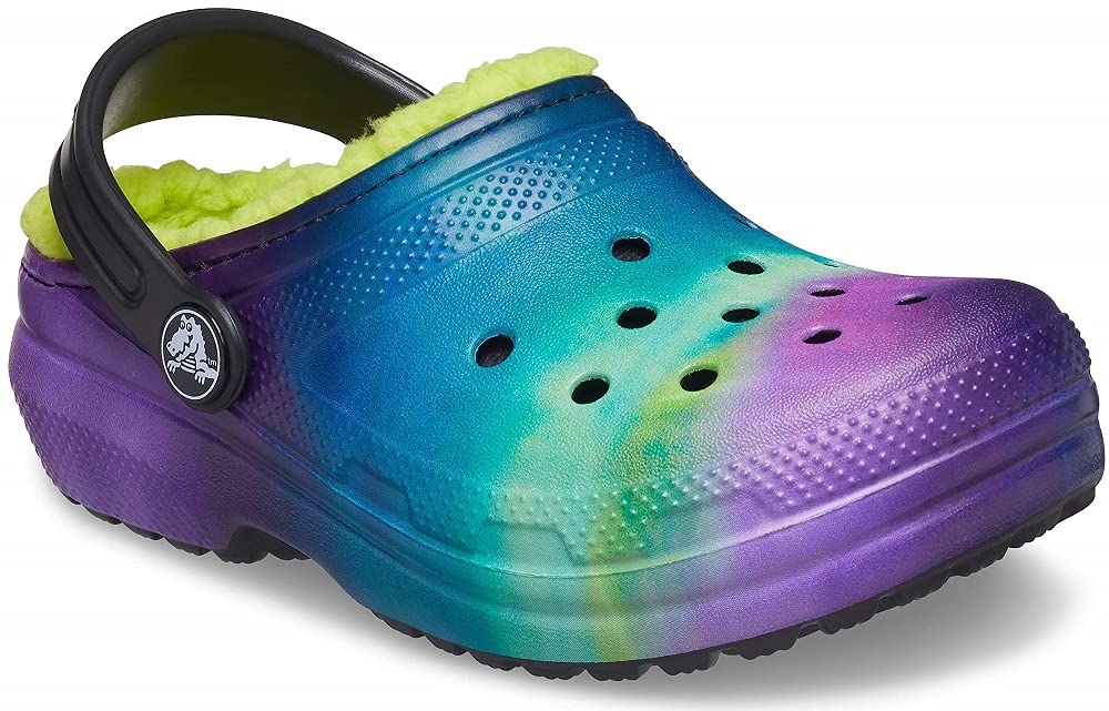 Crocs Kids' Classic Tie Dye Lined Clogs - Comfortable Slip-On Water Shoes for Boys & Girls | Perfect for School, Beach, and Outdoor Play