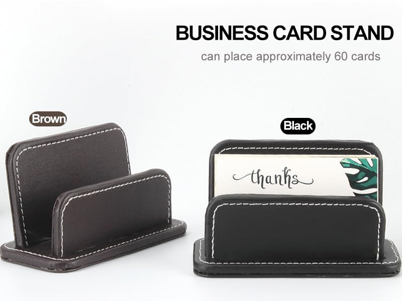 KINGFOM 3-Piece PU Leather Desk Organizer Set - Tissue Holder, Pen Cup & Business Card Stand - Stylish Office Supplies for Workspace Organization | Perfect for Home Office, Study Desk & Professional Workspace