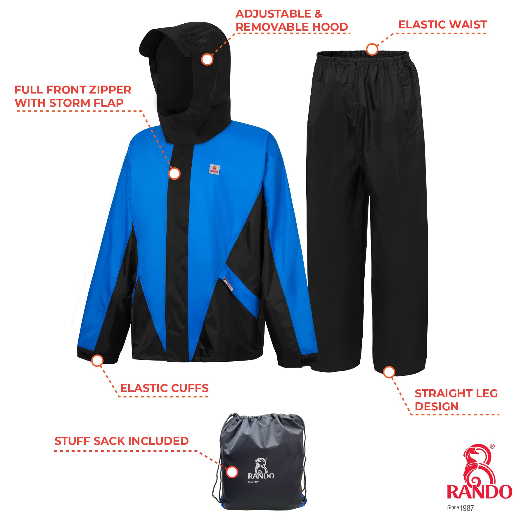 Waterproof Rain Suits for Men - 3-Piece Reflective Motorcycle Rain Gear Set | Heavy Duty Outdoor Rainwear for Hiking, Biking & Work | Durable & Breathable Rain Protection