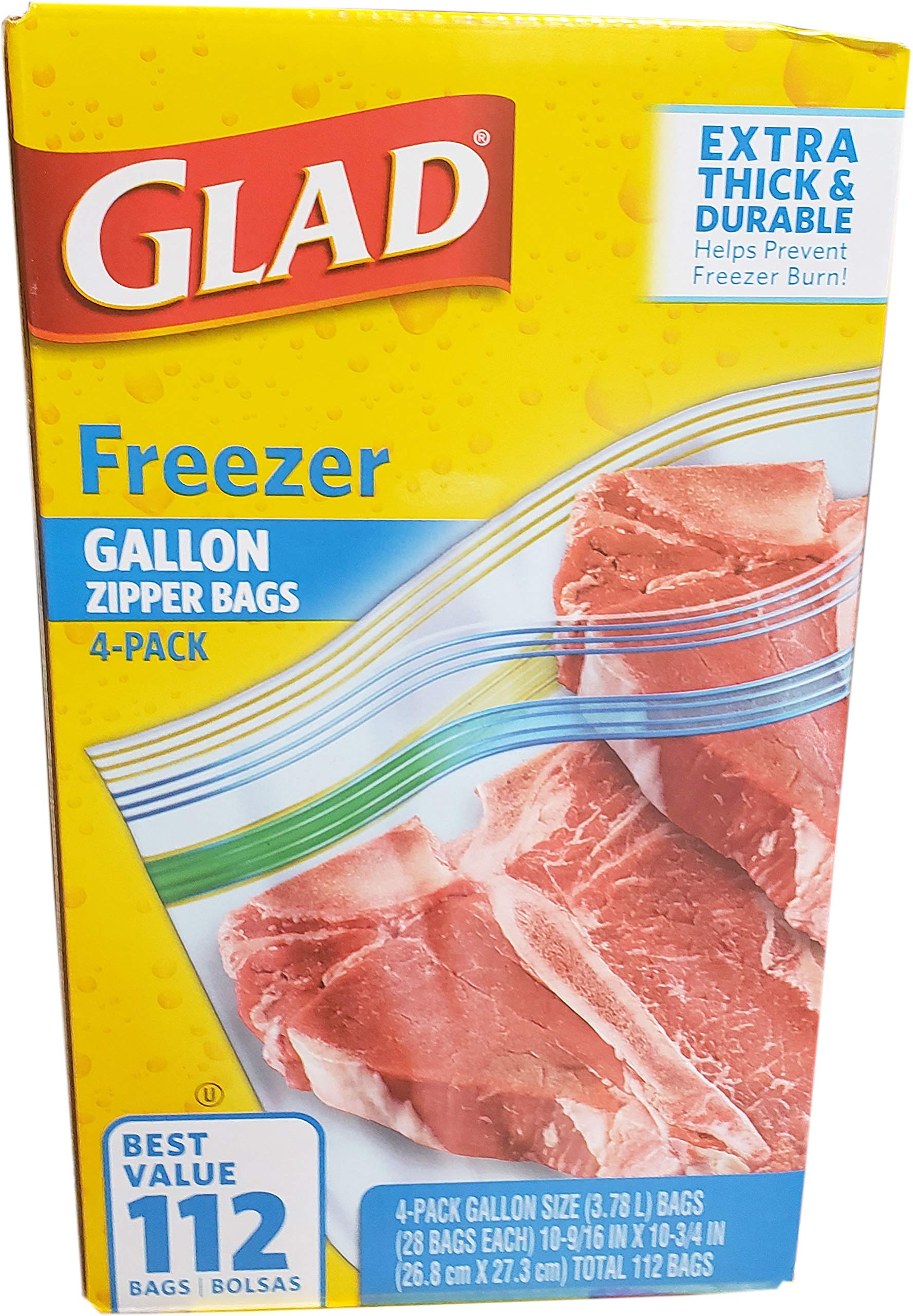 Glad Gallon Freezer Bags - 112 Count Heavy Duty Storage Bags for Freezing Food, Meal Prep & Organizing | Airtlock Seal, BPA Free | Ideal for Freezer Storage, Sous Vide & Bulk Food Preservation