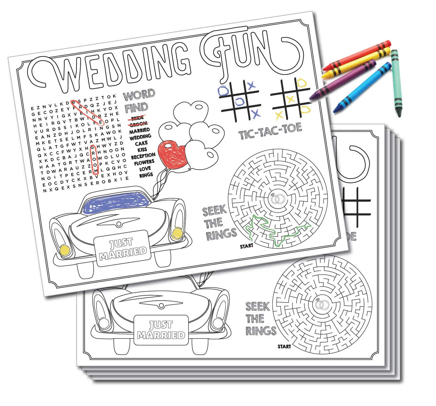 24-Pack Kids Wedding Activity Placemats - Fun Coloring Place Mats for Children's Table at Weddings, Birthday Parties & Special Events