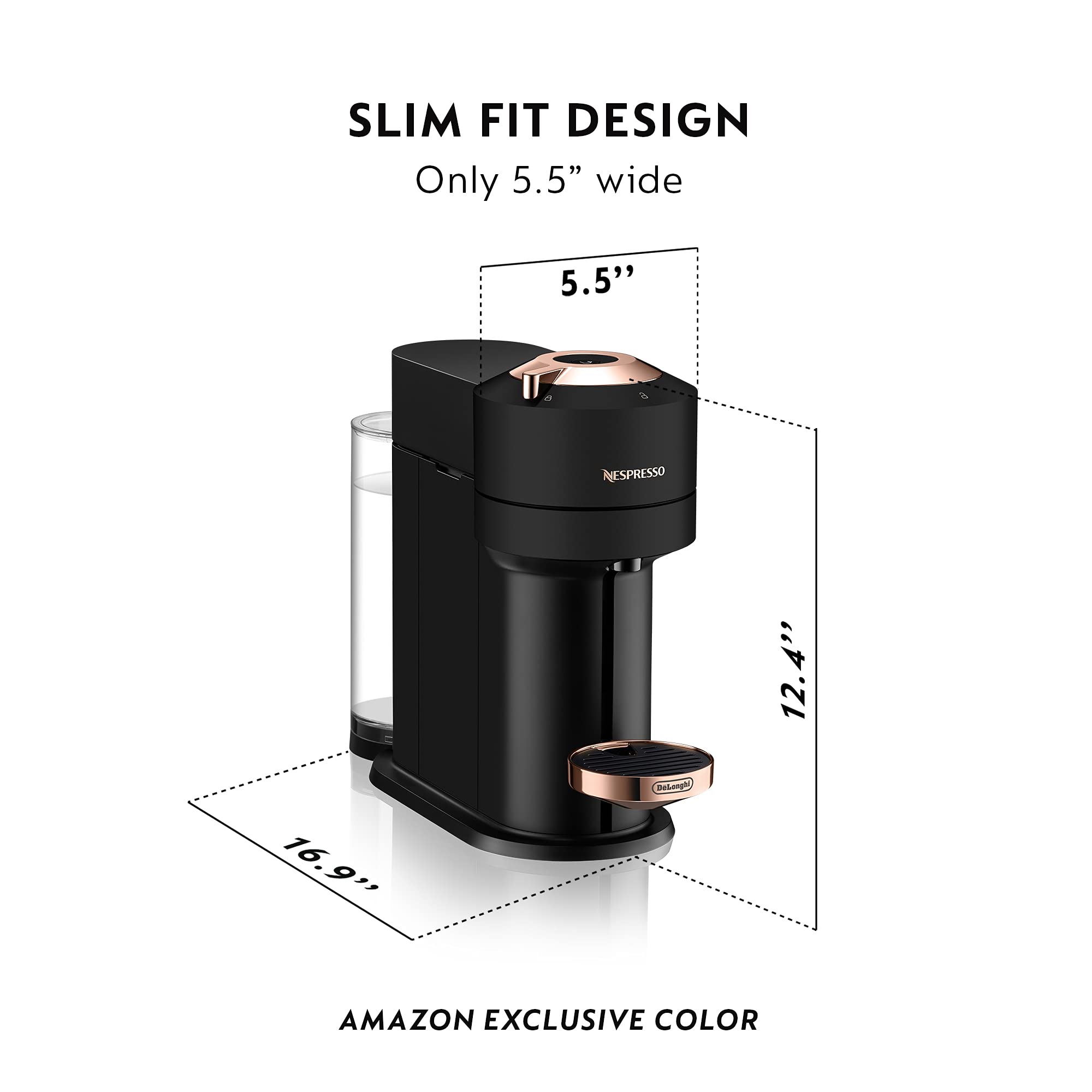 Nespresso Vertuo Coffee and Espresso Maker Machine - Matte Black & Rose Gold | Single-Serve Pod Brewer for Home, Office & Gifts | Perfect for Morning Coffee & Afternoon Espresso Breaks