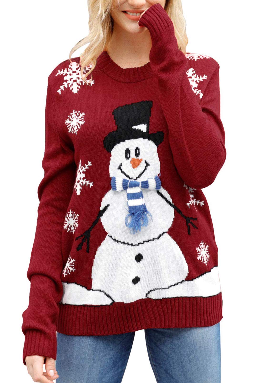 Pink Queen Women's Long Sleeve Knitted Pullover Ugly Christmas Sweater - Festive Holiday Party Jumper for Xmas Office Party & Family Gatherings