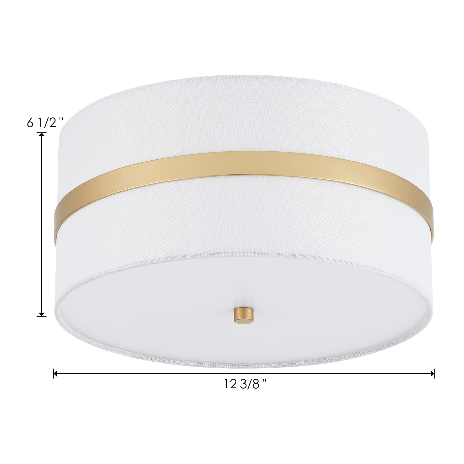 Modern Semi Flush Mount Ceiling Light Fixture - 3-Light Thin Pale Gold Brushed Finish with Cream White Fabric Drum Shade | Perfect for Nursery, Kids Room, Bedroom, Kitchen, Hallway & Entryway Lighting