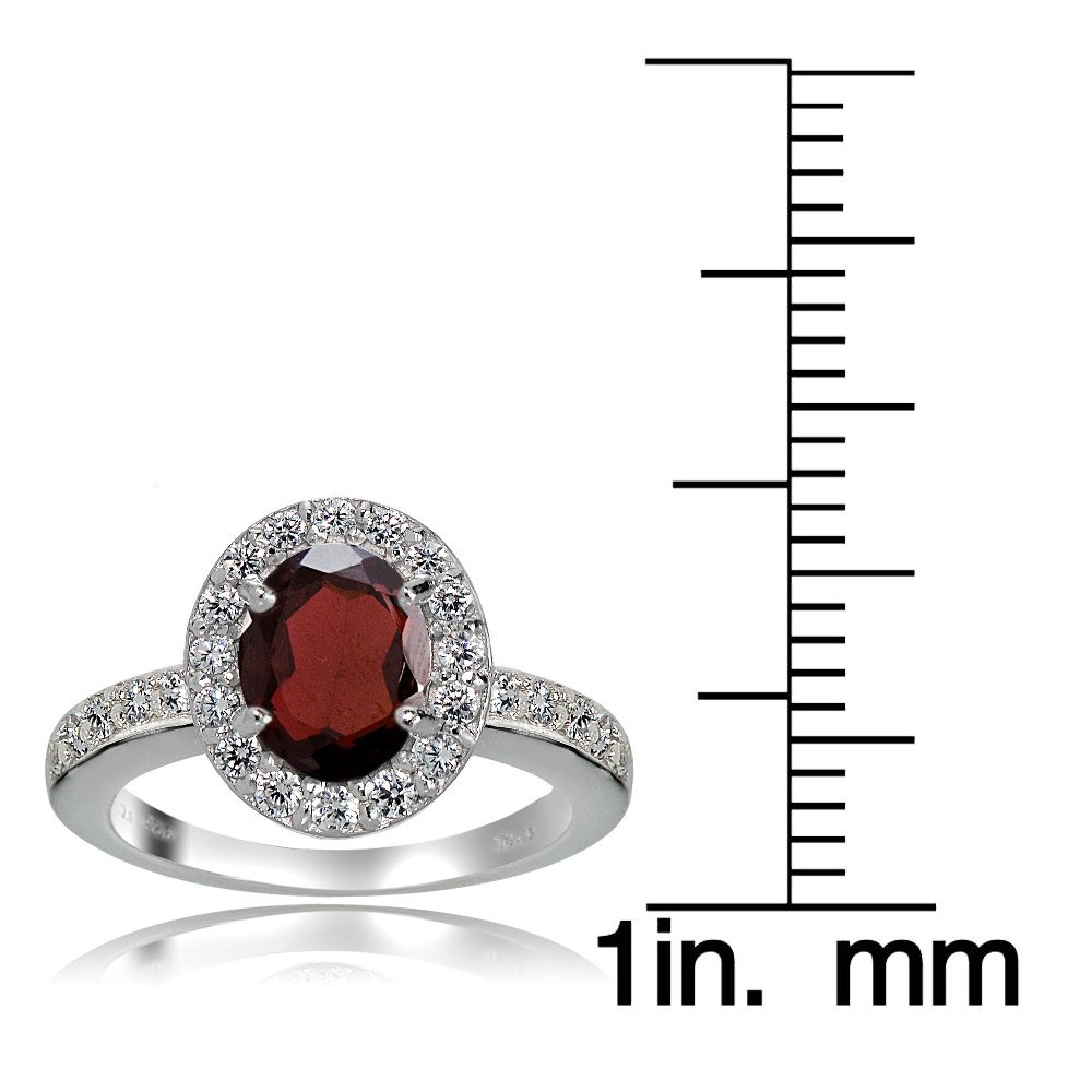 Sterling Silver Garnet & White Topaz Oval Halo Ring | Elegant Ice Gems Jewelry for Women | Perfect for Engagement, Wedding & Special Occasions