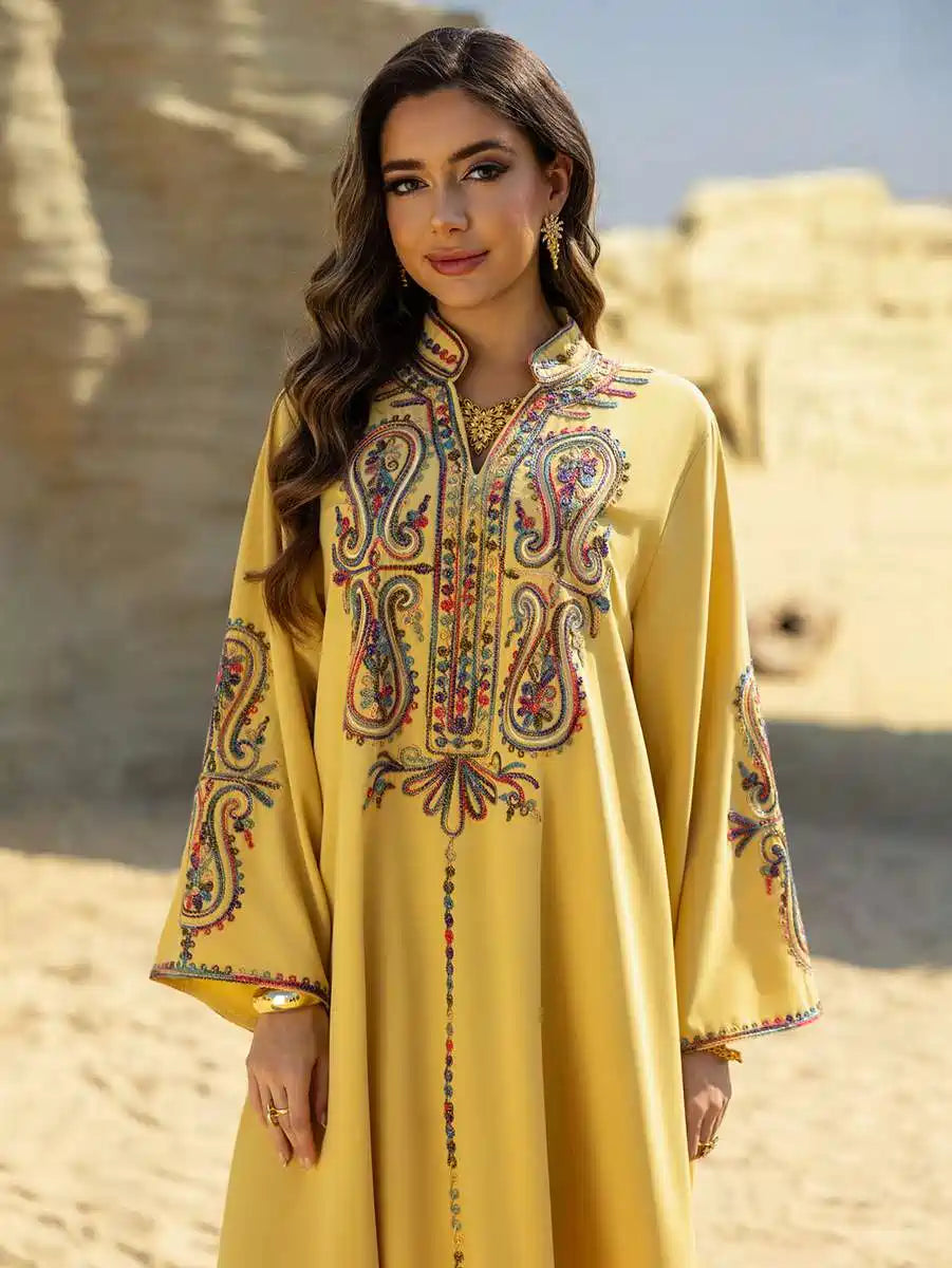 Elegant Rope Embroidery Wrinkle-Free Eid Caftan Dress for Women - Perfect for Eid Celebrations, Weddings & Special Occasions