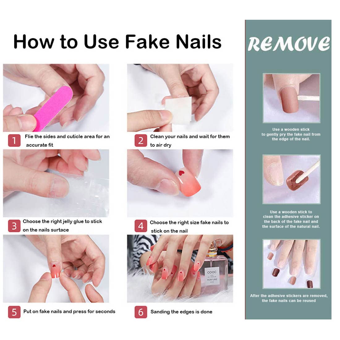 JUSTUSNX 24pcs Almond French Press on Nails - Gold Glitter, Nude False Nails with Black Line, Pearl Pink Heart & White Edge Designs | Elegant Fake Nails for Women & Girls | Perfect for Parties, Weddings, Date Nights & Special Occasions