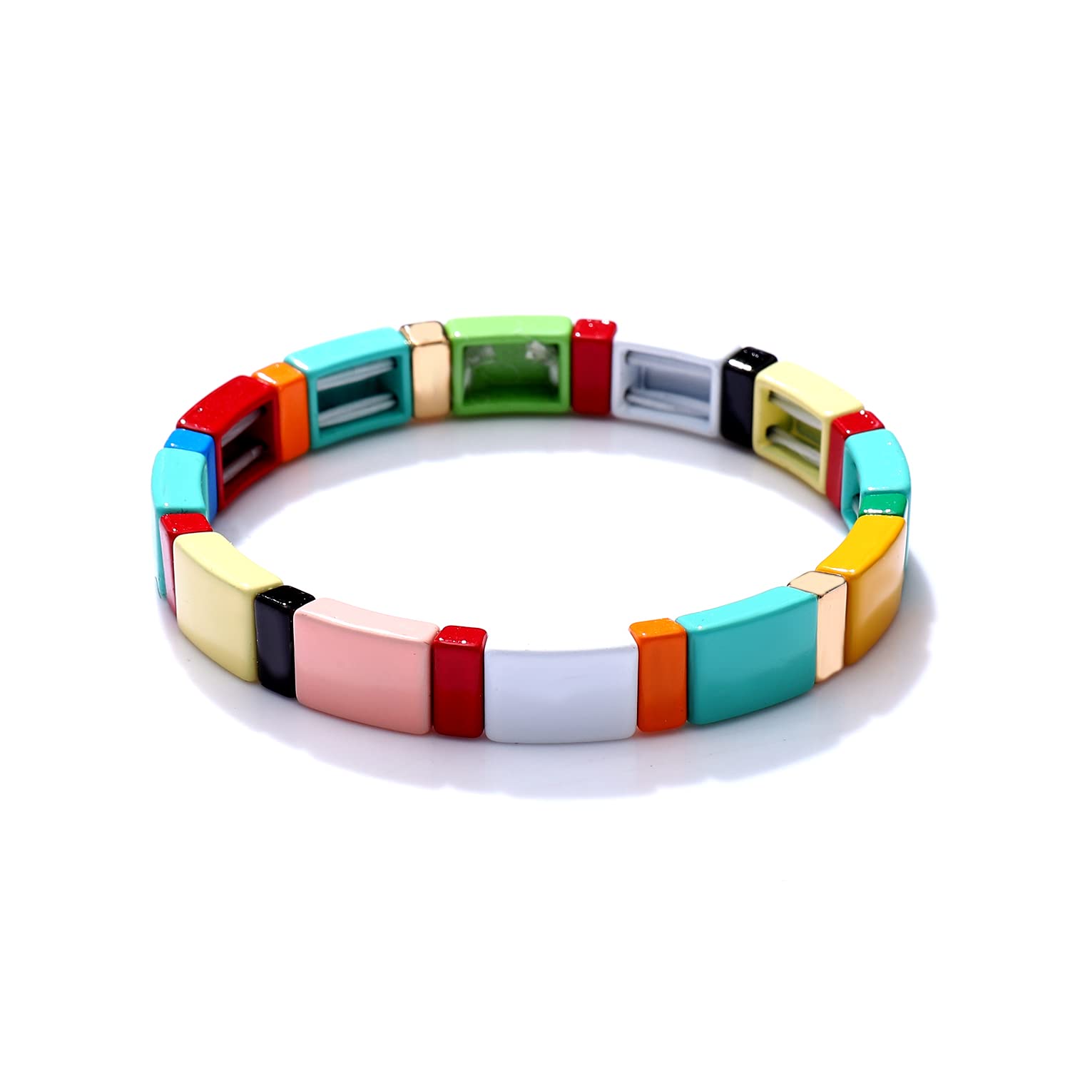 METOBAR Enamel Tile Tila Bracelets Set - Multicolor Bohemian Beaded Stretchy Elastic Bracelets for Women, Handmade Stackable Jewelry - Perfect for Festivals, Beach, and Boho Fashion