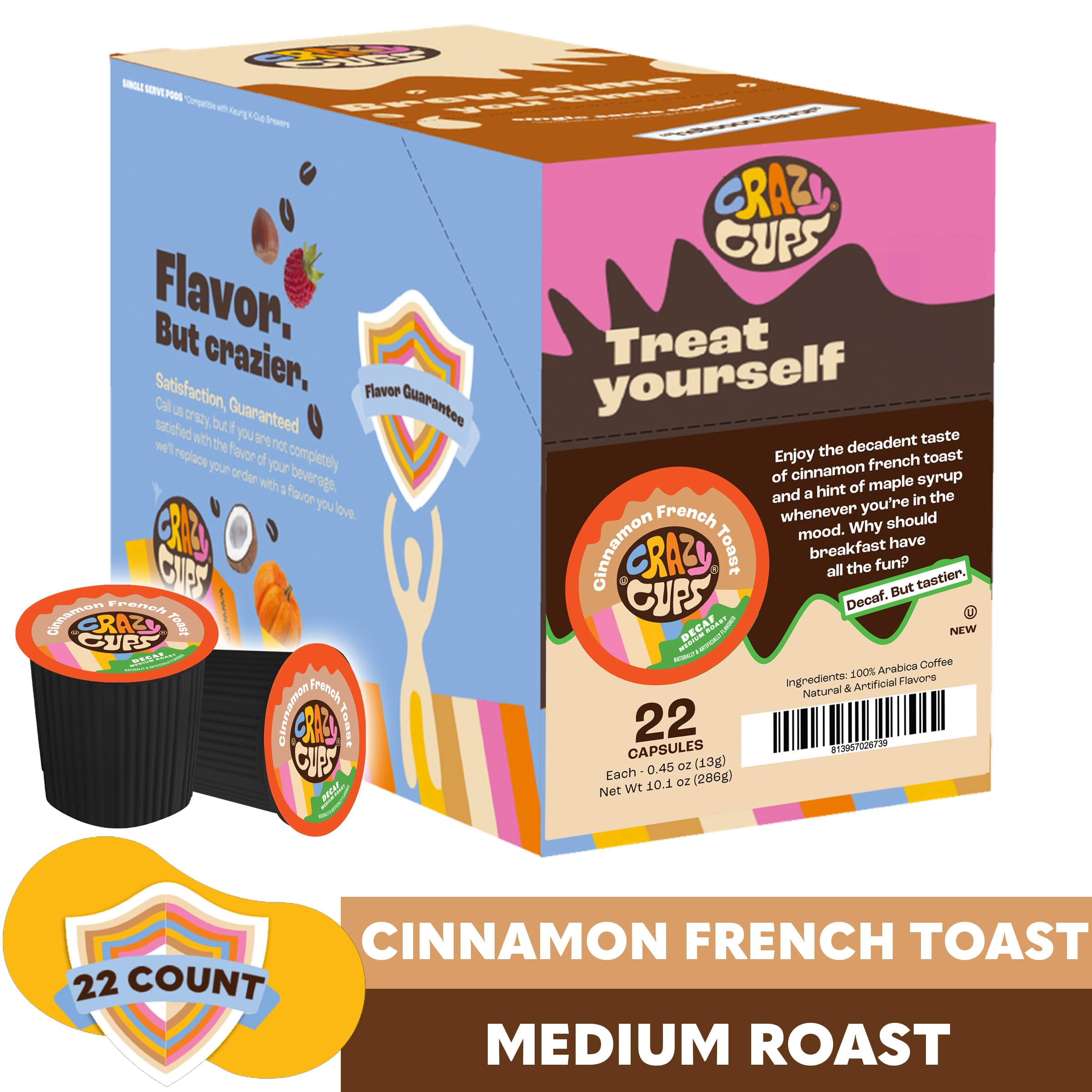 Decaf Cinnamon French Toast Flavored Coffee Pods for Keurig K-Cup Brewers - 22 Count Medium Roast Single Serve Pods, Hot or Iced Coffee | Perfect for Morning Brews, Office Use & After-Dinner Decaf Enjoyment