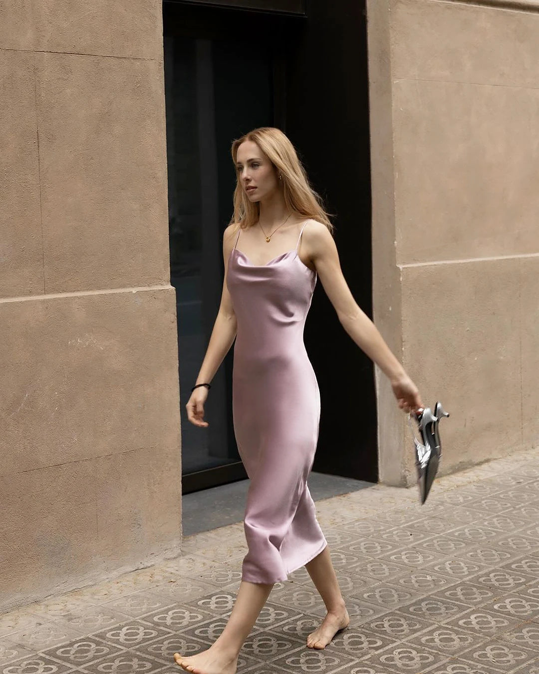 Elegant Silk Dress with Light Cowl Neckline - Women's Formal & Evening Gown for Parties, Weddings & Special Occasions