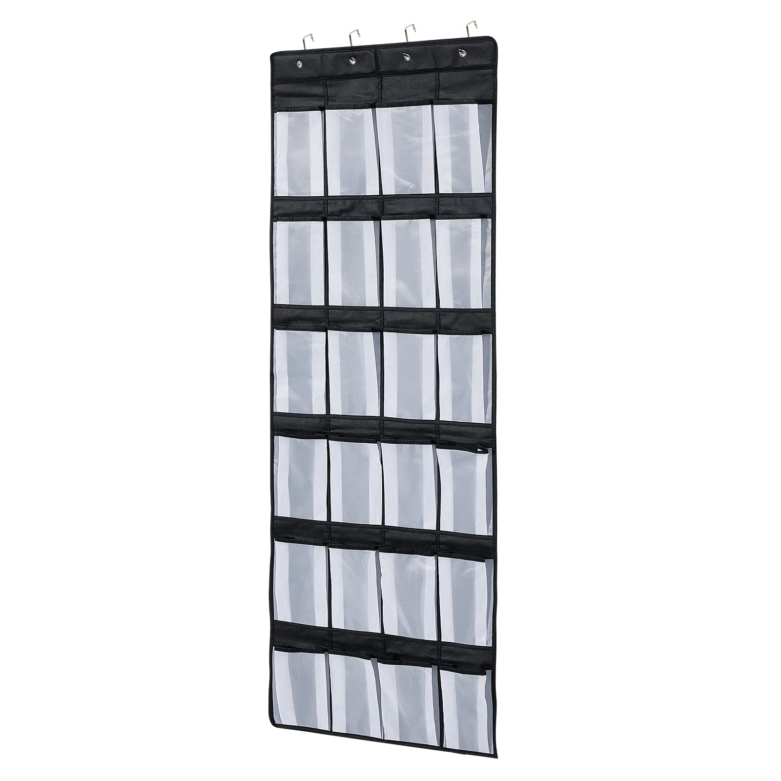 BEELADAN 24-Pocket Over The Door Organizer - Large Mesh Storage Hanger for Closet, Bathroom & Bedroom (55x150cm, White/Black) - Perfect for Shoes, Toys, Accessories & Home Organization